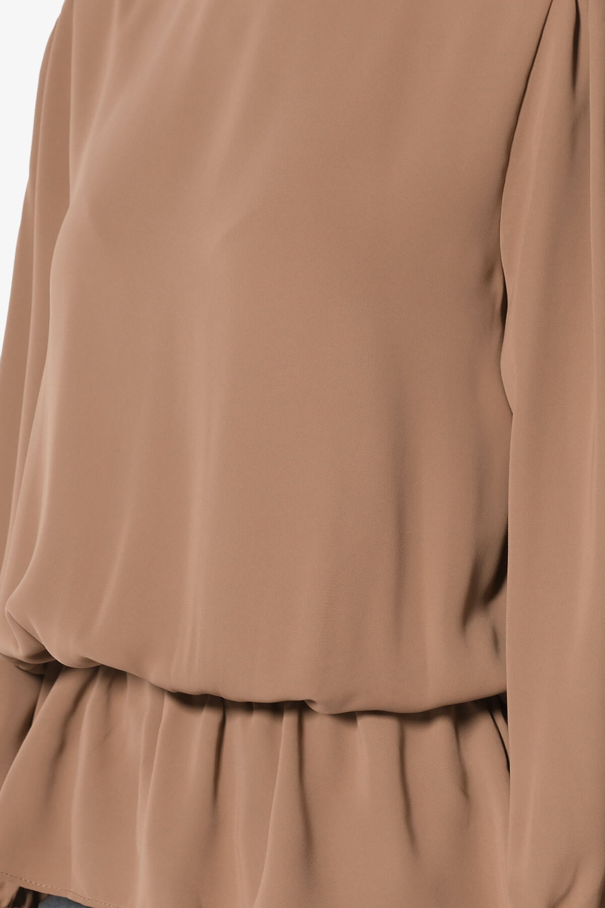 Adriel Puff Sleeve Ruffle Peplum Blouse COCOA_5