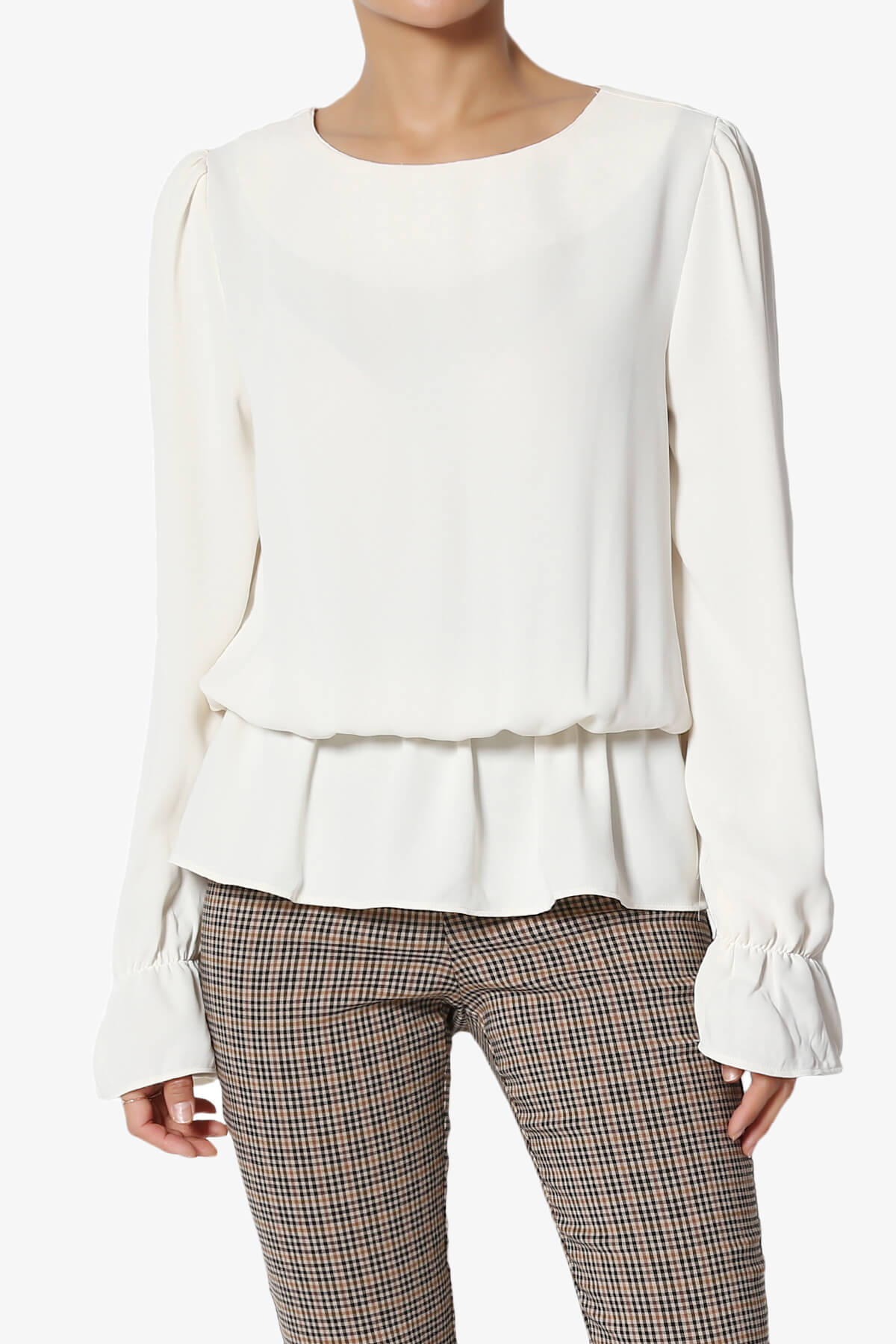 Adriel Puff Sleeve Ruffle Peplum Blouse CREAM_1