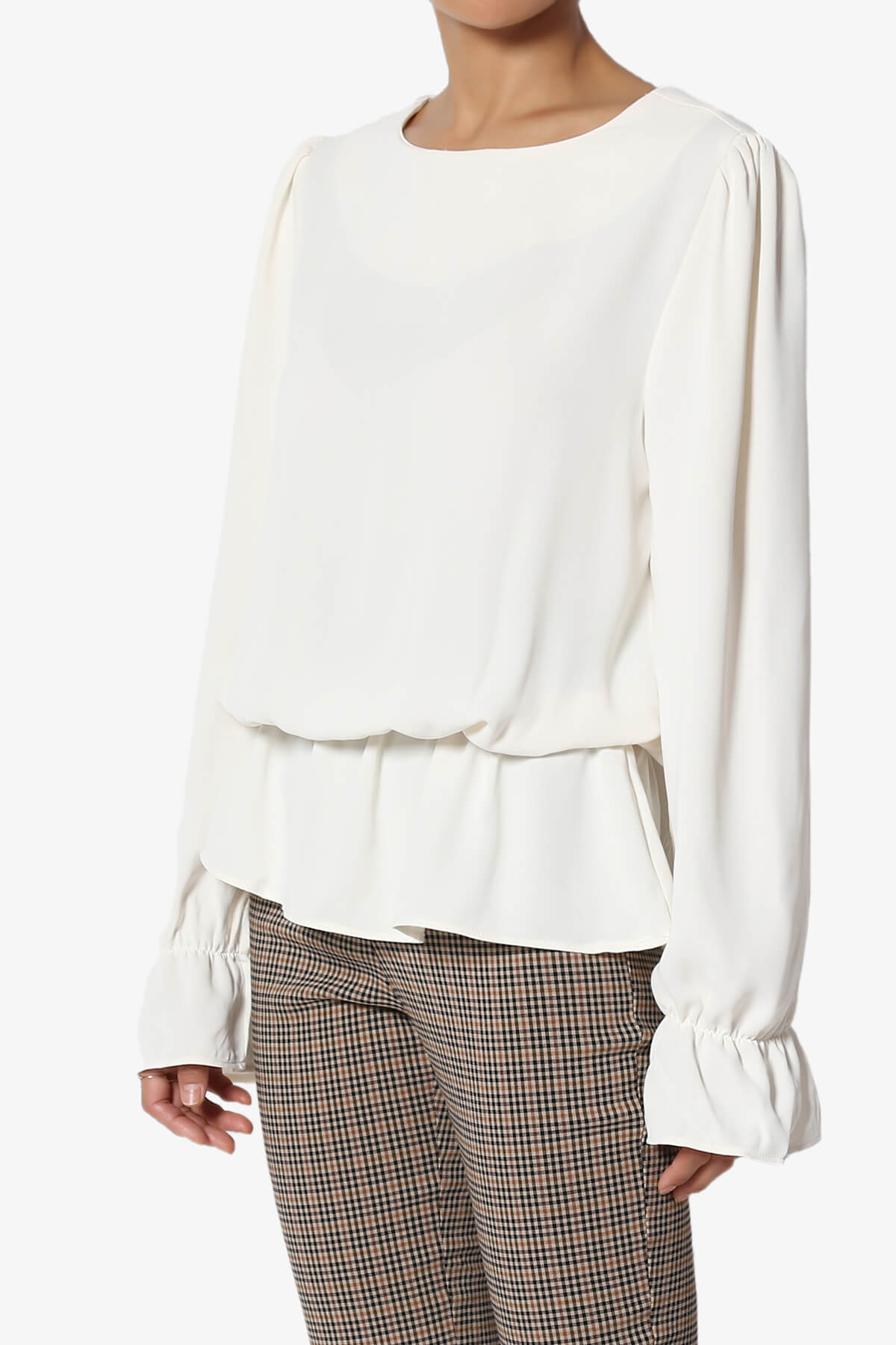 Adriel Puff Sleeve Ruffle Peplum Blouse CREAM_3