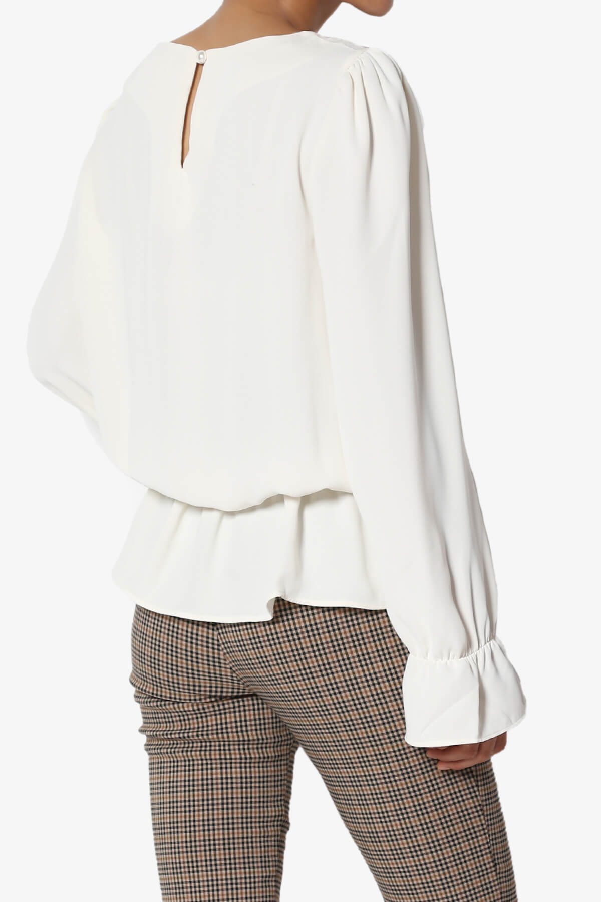 Adriel Puff Sleeve Ruffle Peplum Blouse CREAM_4