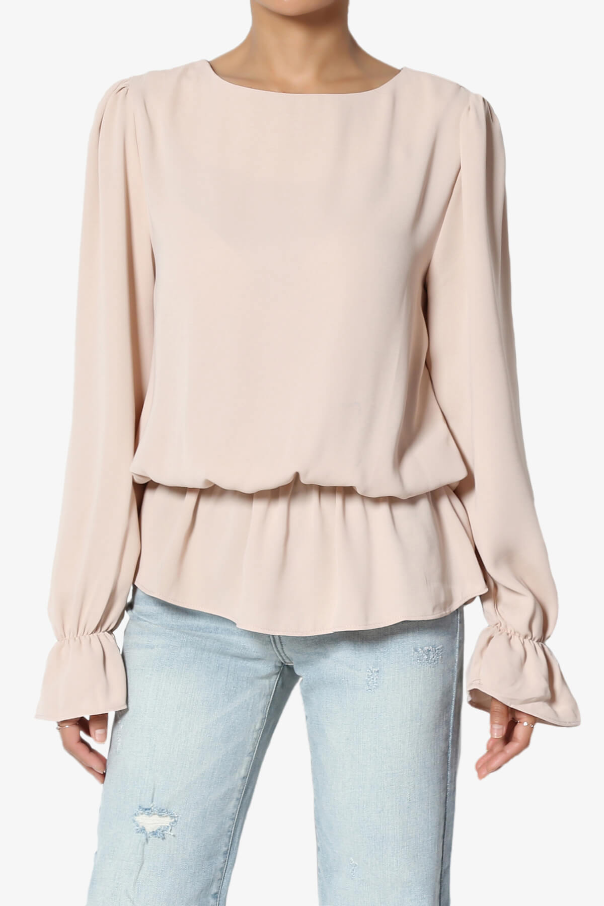 Adriel Puff Sleeve Ruffle Peplum Blouse DUSTY BLUSH_1