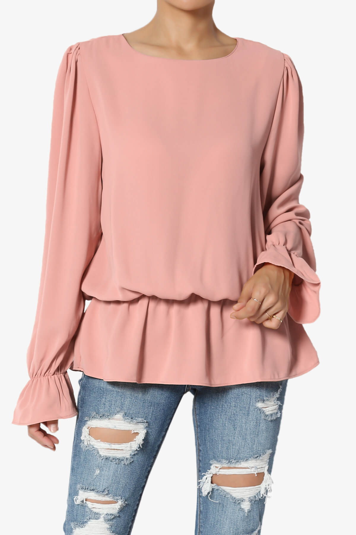 Adriel Puff Sleeve Ruffle Peplum Blouse DUSTY ROSE_1