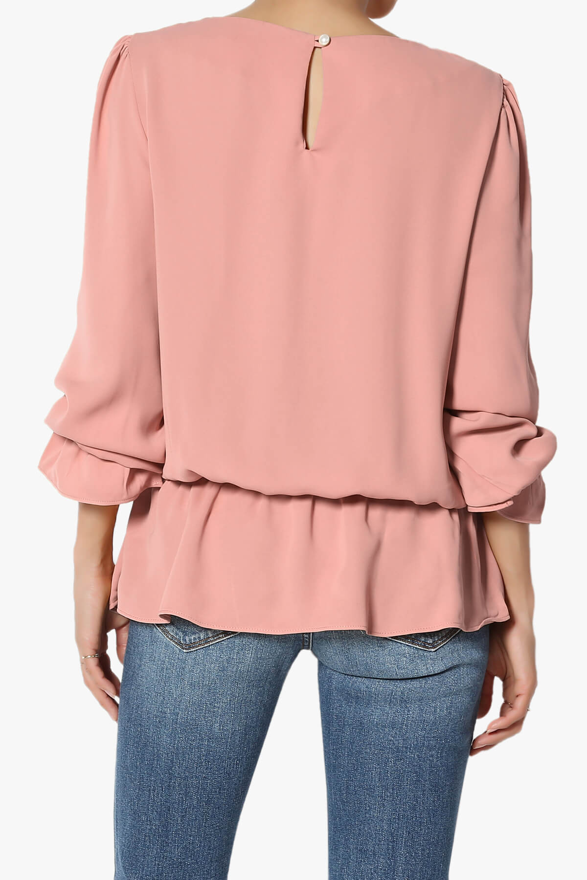 Adriel Puff Sleeve Ruffle Peplum Blouse DUSTY ROSE_2