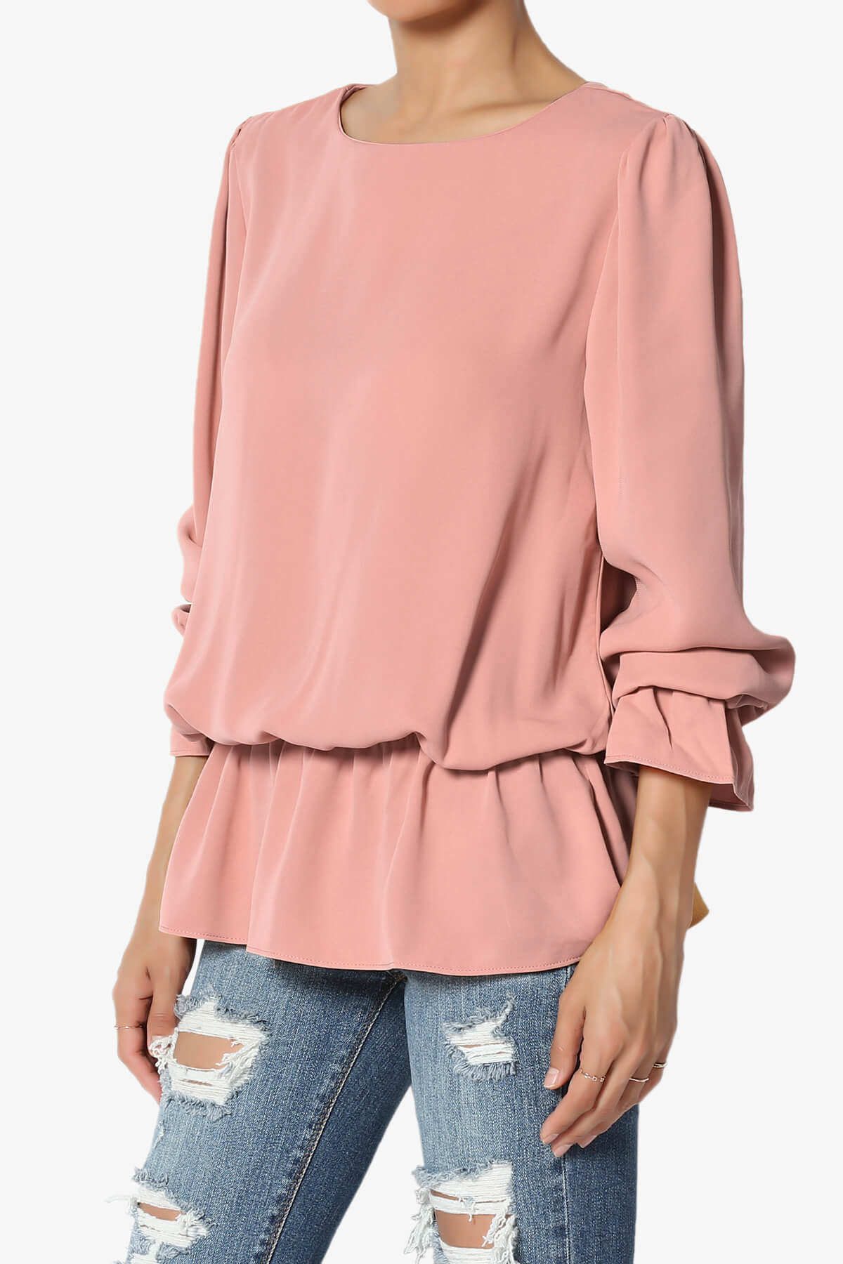 Adriel Puff Sleeve Ruffle Peplum Blouse DUSTY ROSE_3