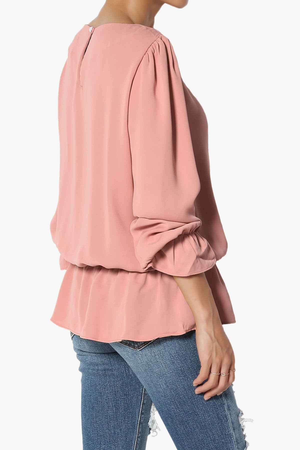 Adriel Puff Sleeve Ruffle Peplum Blouse DUSTY ROSE_4