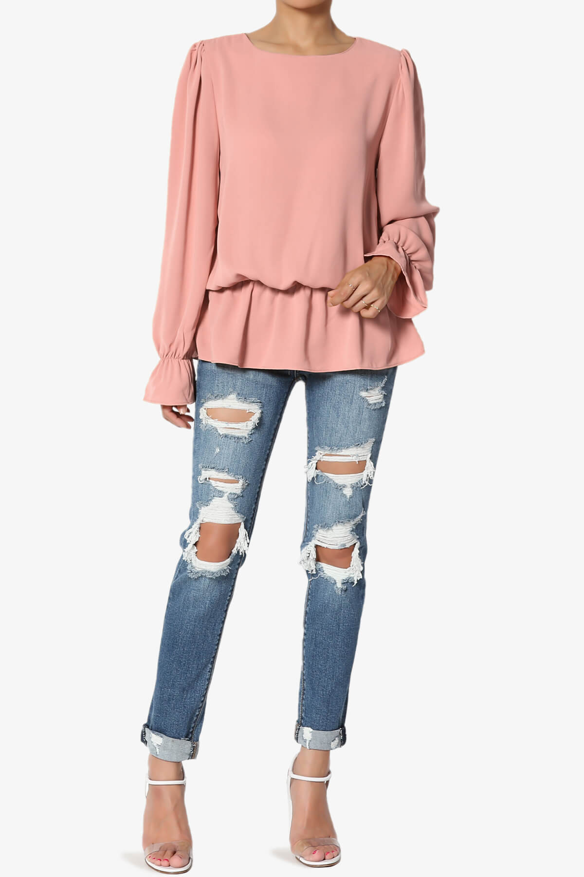Adriel Puff Sleeve Ruffle Peplum Blouse DUSTY ROSE_6