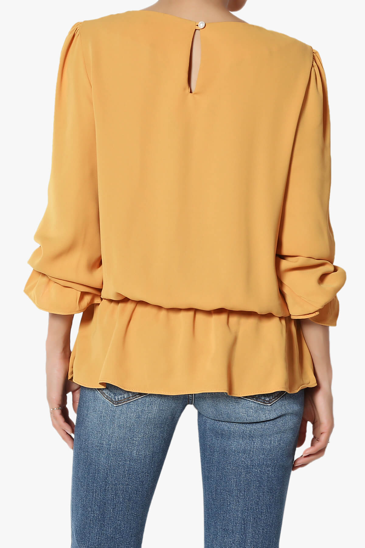 Adriel Puff Sleeve Ruffle Peplum Blouse GOLDEN MUSTARD_2