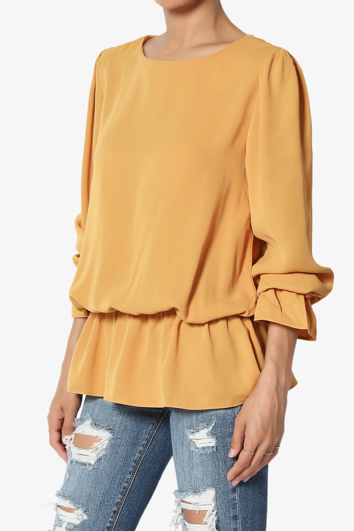Adriel Puff Sleeve Ruffle Peplum Blouse GOLDEN MUSTARD_3