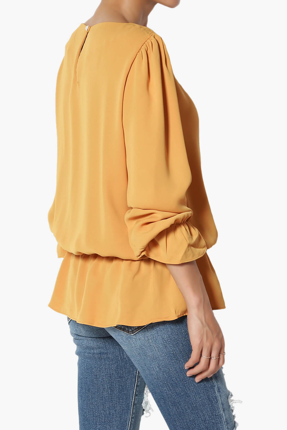 Adriel Puff Sleeve Ruffle Peplum Blouse GOLDEN MUSTARD_4