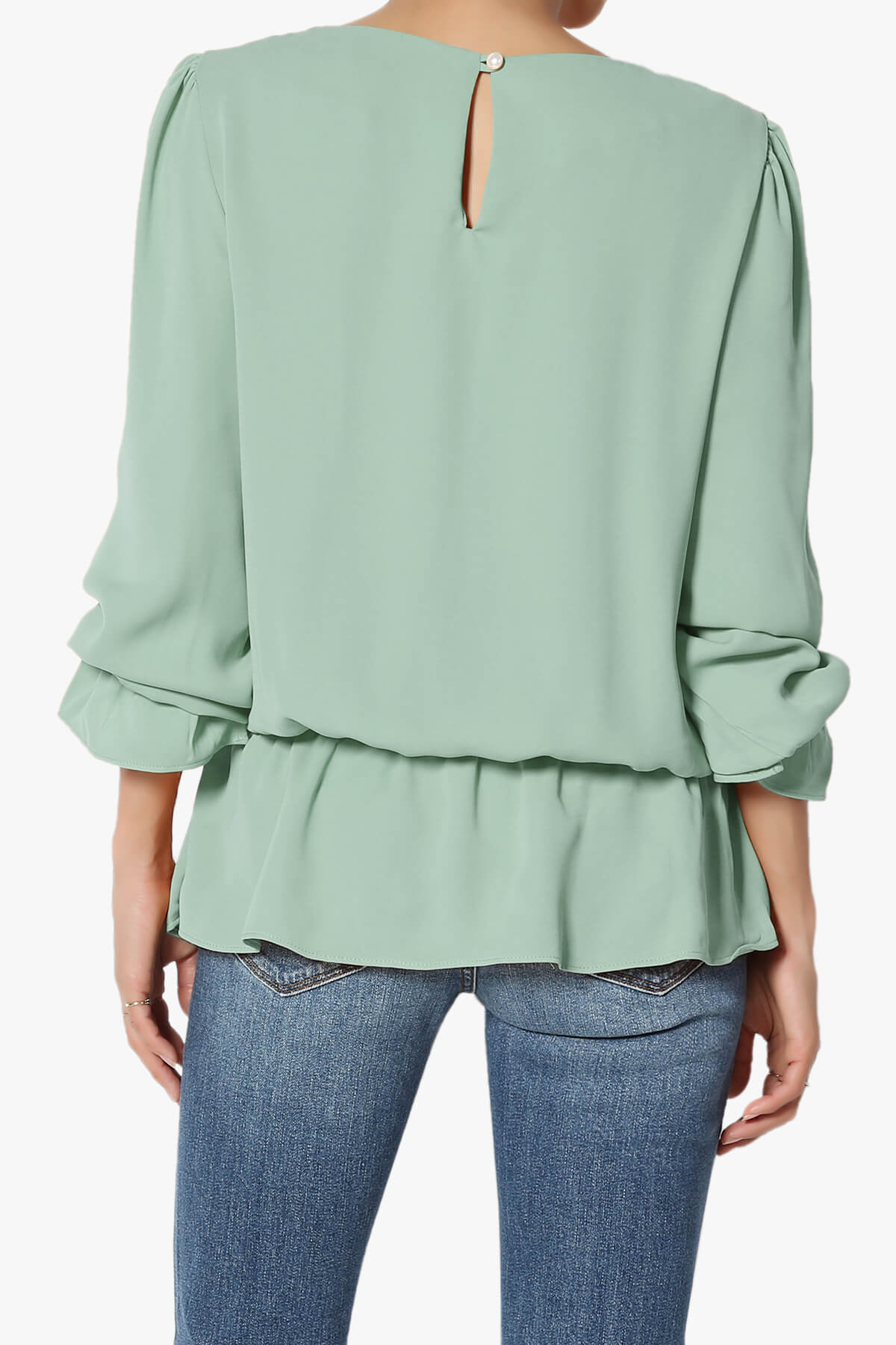 Adriel Puff Sleeve Ruffle Peplum Blouse LIGHT GREEN_2