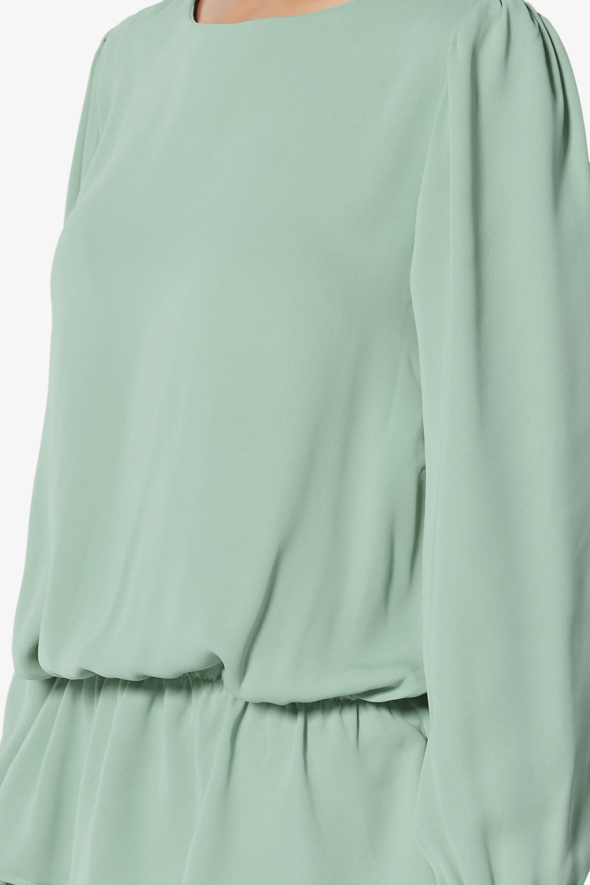 Adriel Puff Sleeve Ruffle Peplum Blouse LIGHT GREEN_5