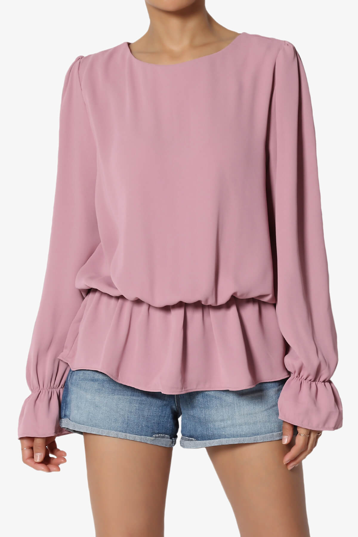 Adriel Puff Sleeve Ruffle Peplum Blouse LIGHT ROSE_1