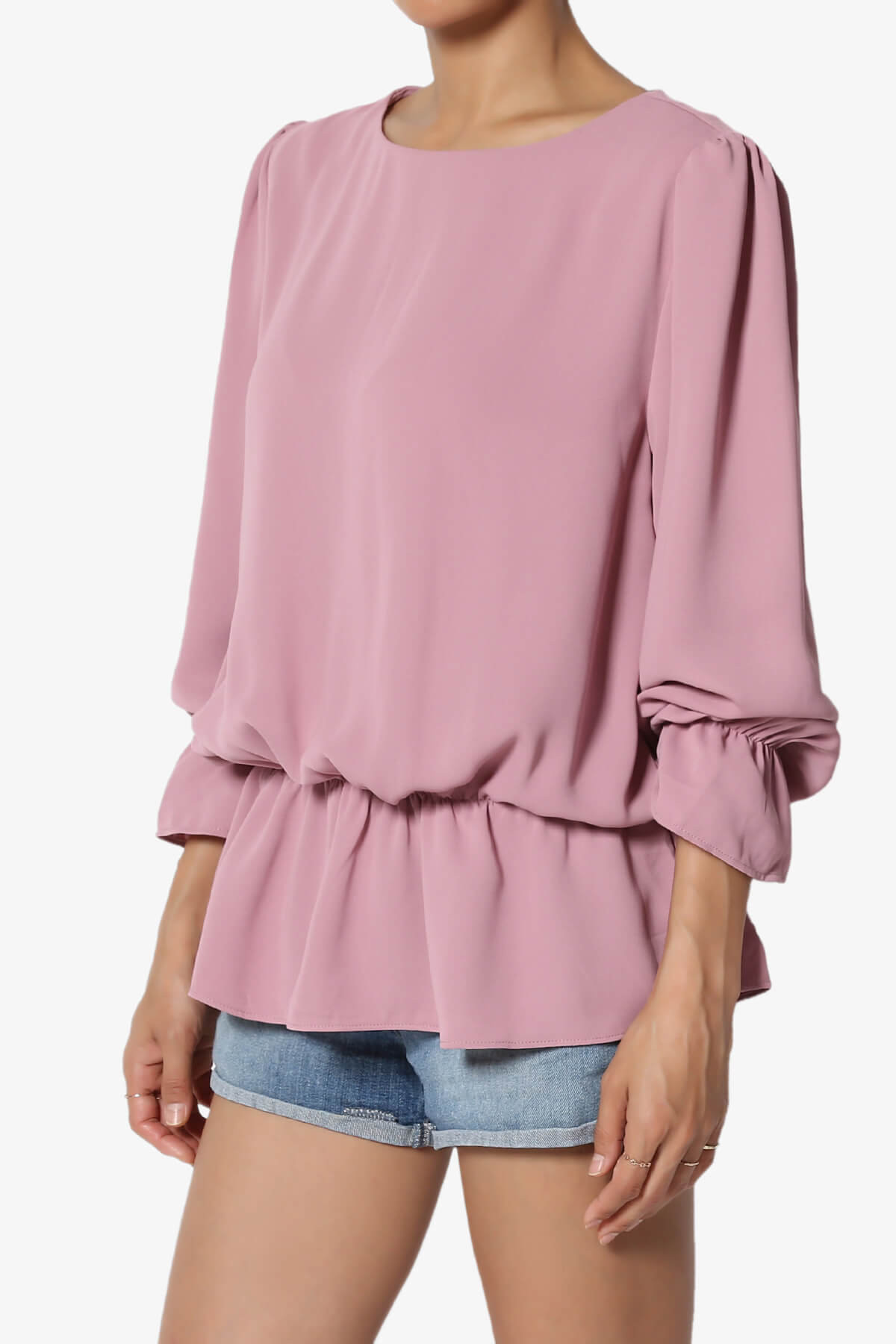 Adriel Puff Sleeve Ruffle Peplum Blouse LIGHT ROSE_3