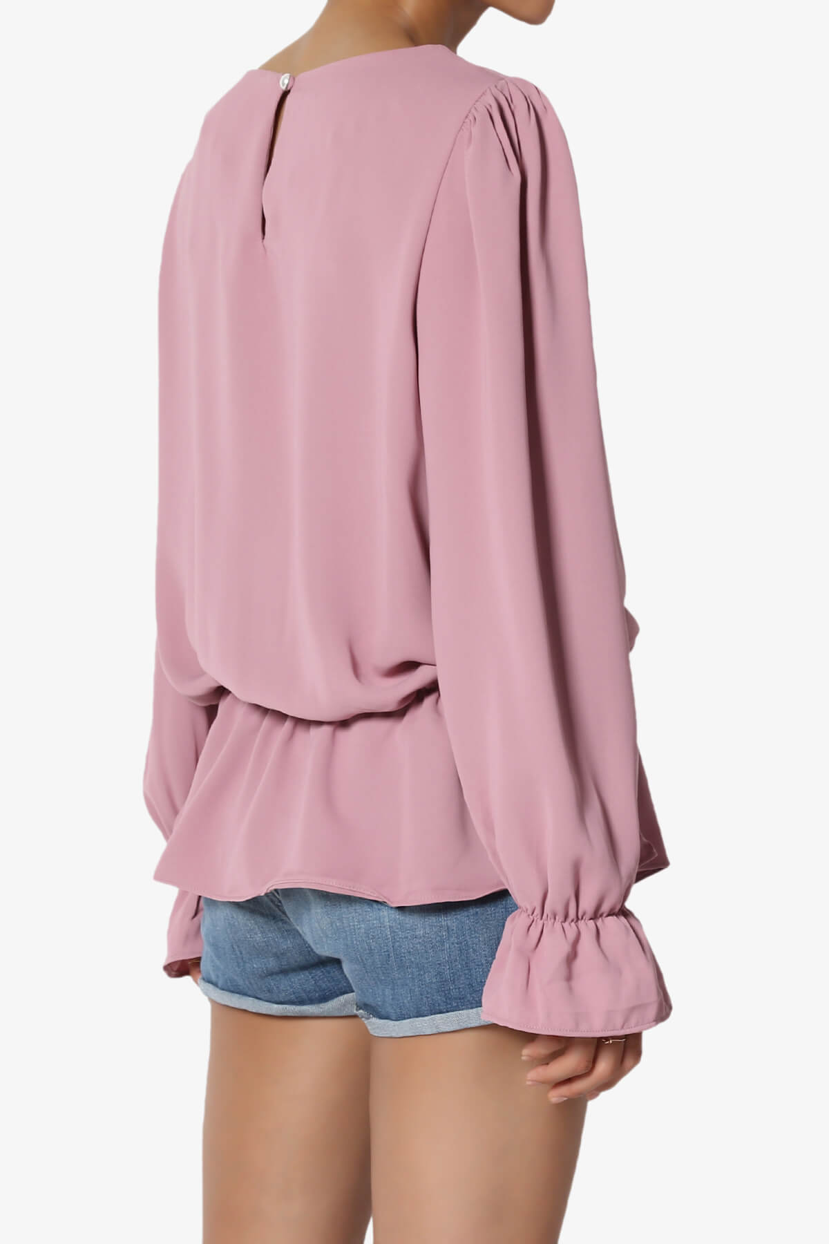 Adriel Puff Sleeve Ruffle Peplum Blouse LIGHT ROSE_4