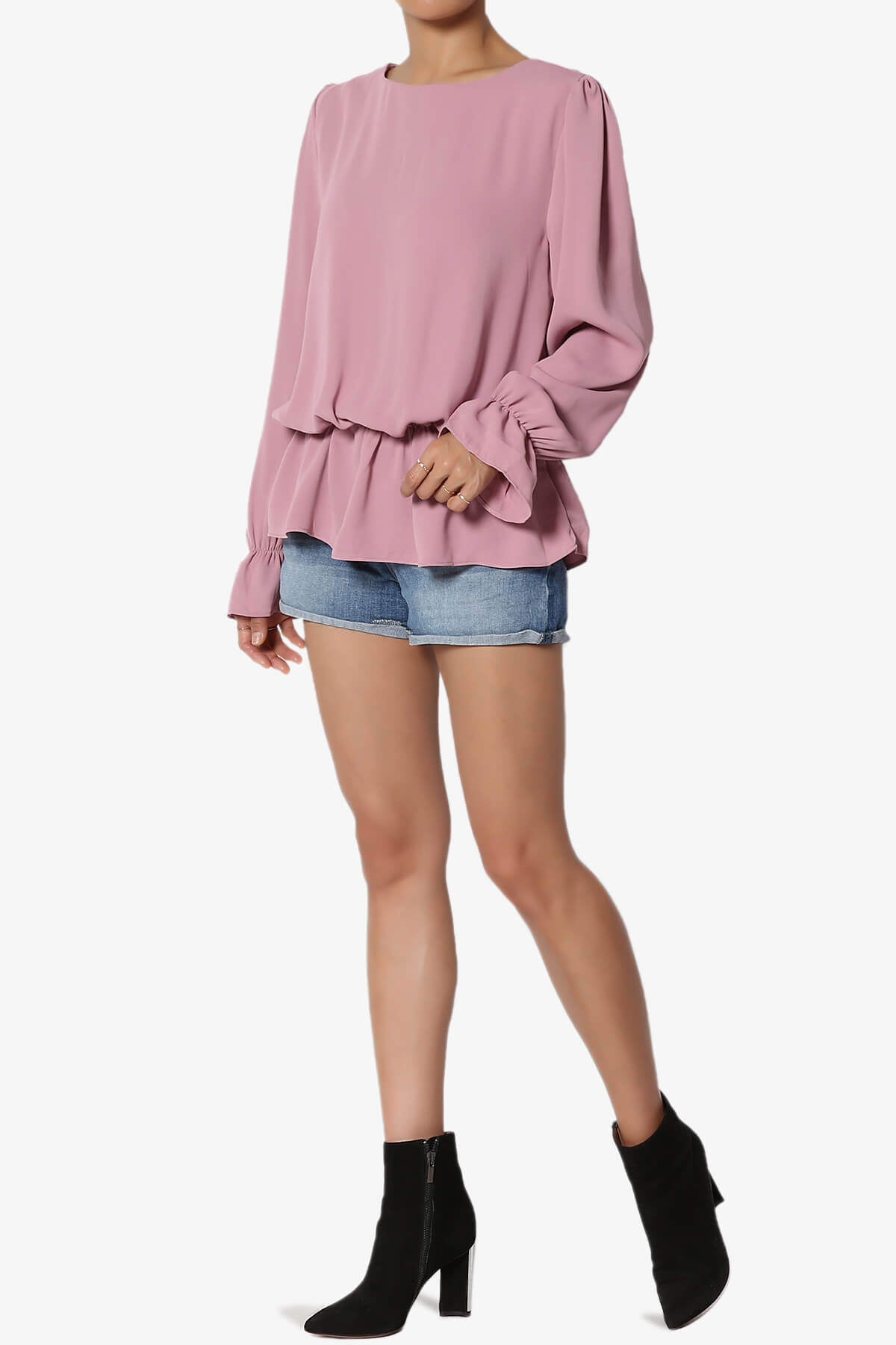 Adriel Puff Sleeve Ruffle Peplum Blouse LIGHT ROSE_6