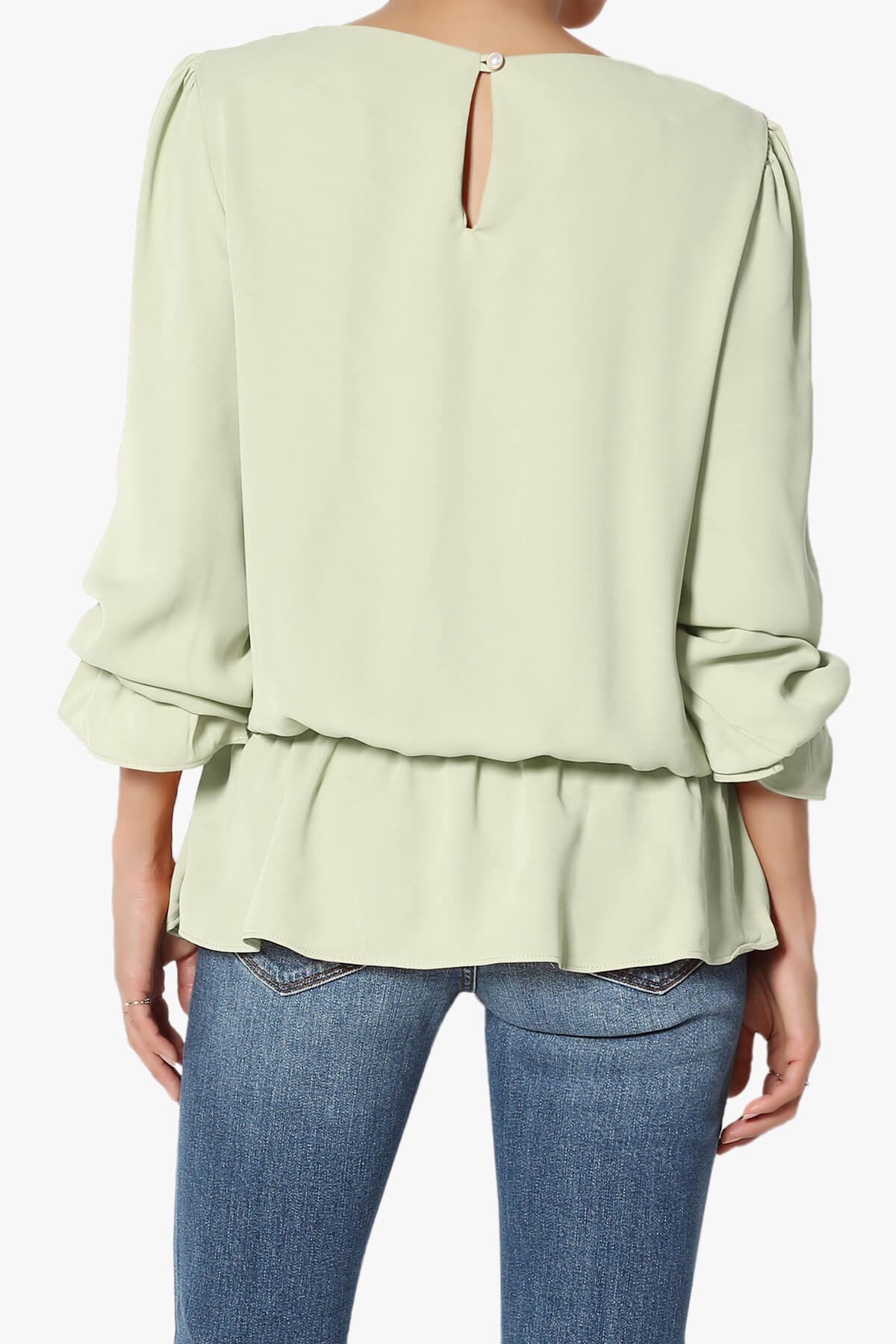 Adriel Puff Sleeve Ruffle Peplum Blouse LIGHT SAGE_2
