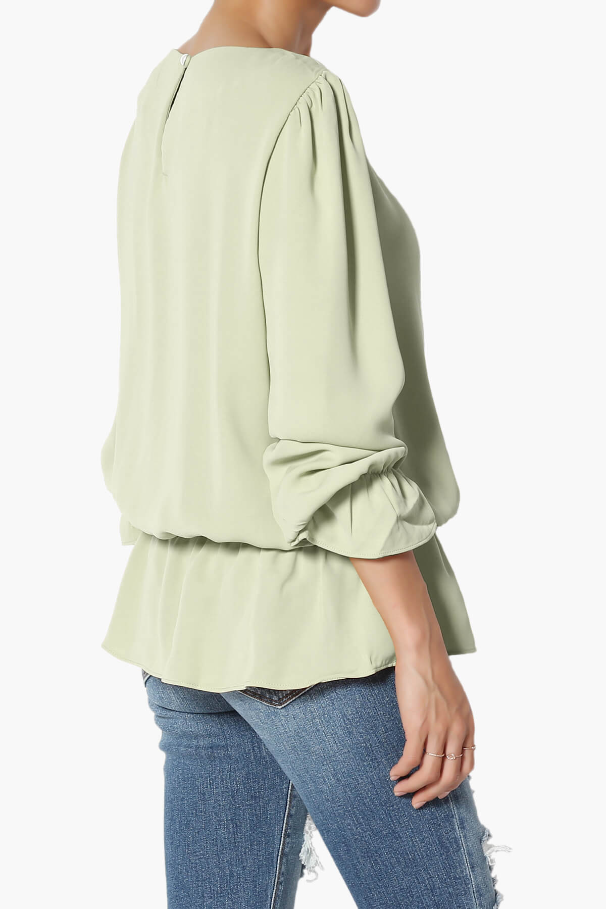 Adriel Puff Sleeve Ruffle Peplum Blouse LIGHT SAGE_4