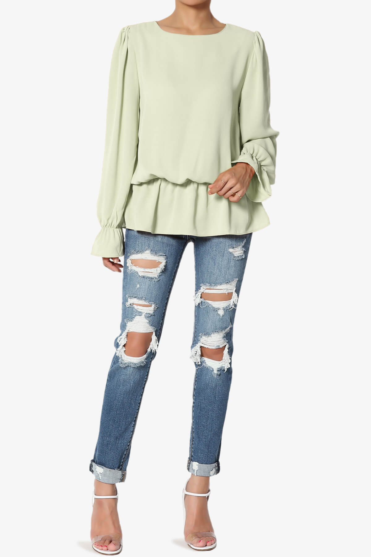 Adriel Puff Sleeve Ruffle Peplum Blouse LIGHT SAGE_6
