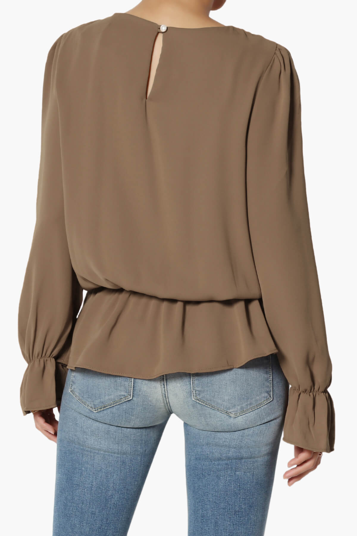 Adriel Puff Sleeve Ruffle Peplum Blouse MOCHA_2