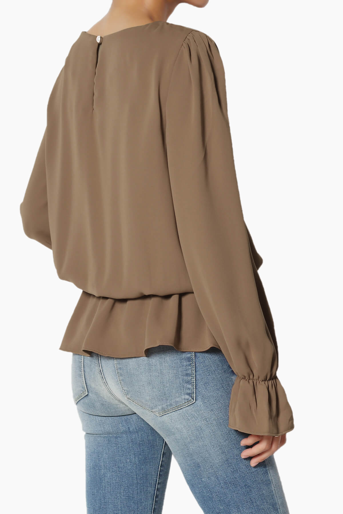 Adriel Puff Sleeve Ruffle Peplum Blouse MOCHA_4