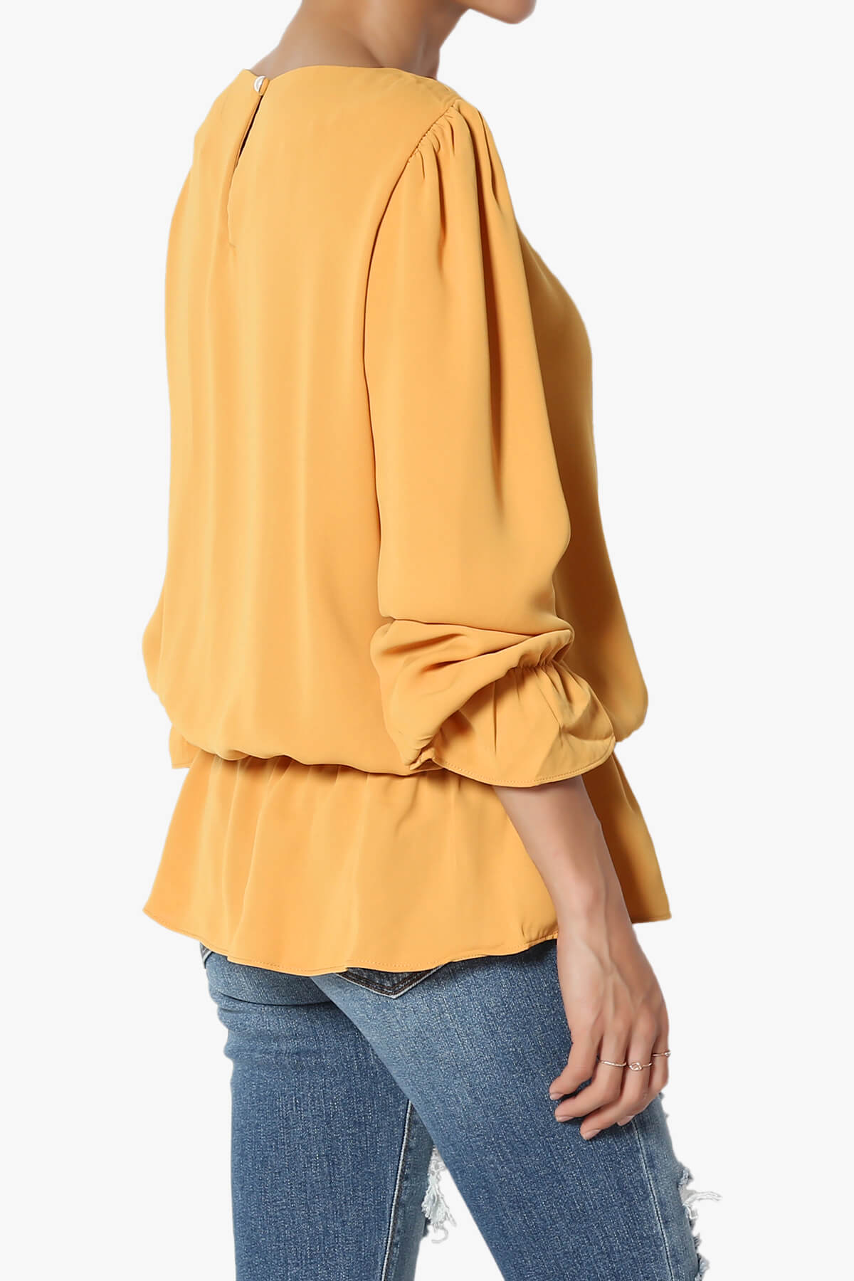 Adriel Puff Sleeve Ruffle Peplum Blouse MUSTARD_4