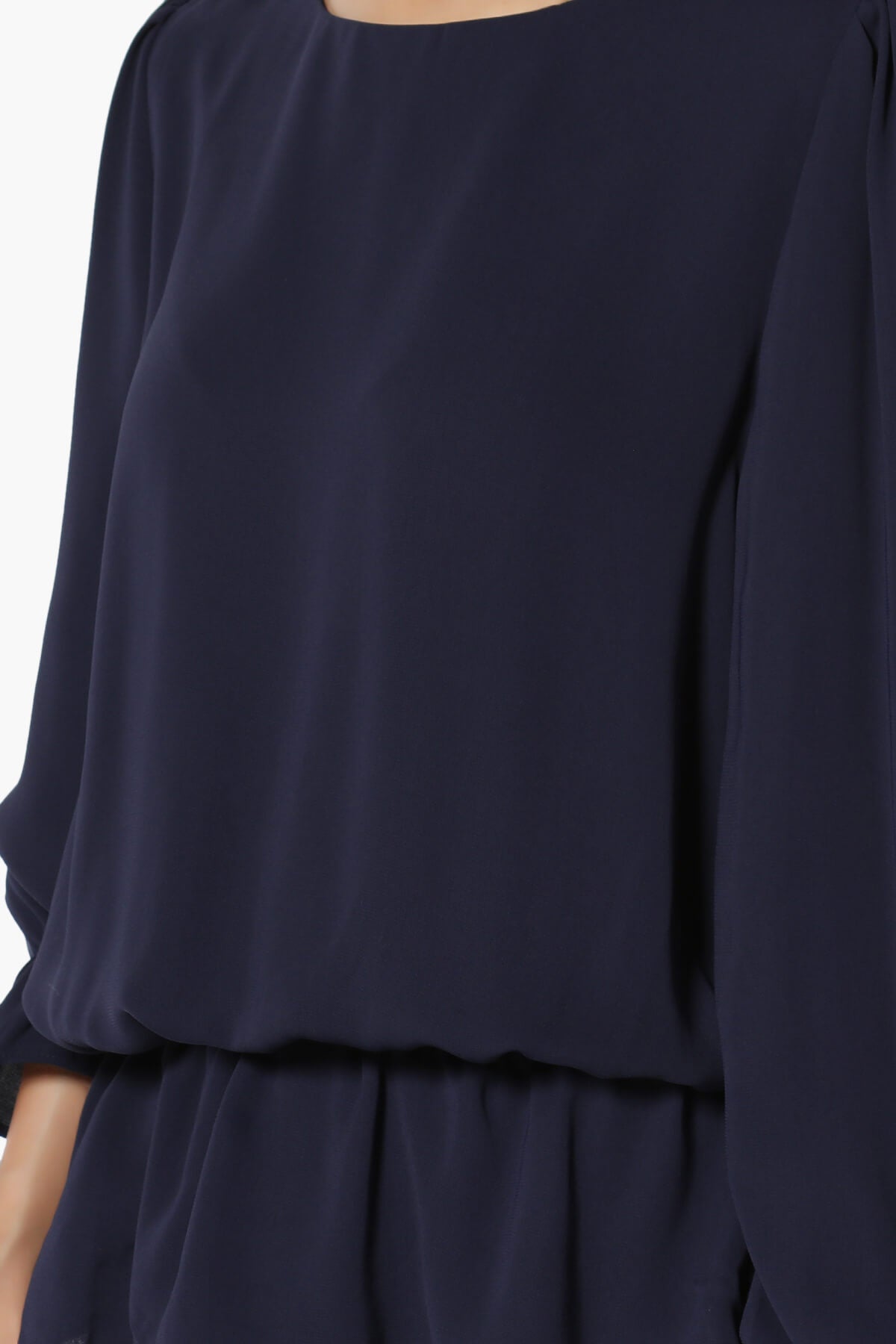 Adriel Puff Sleeve Ruffle Peplum Blouse NAVY_5