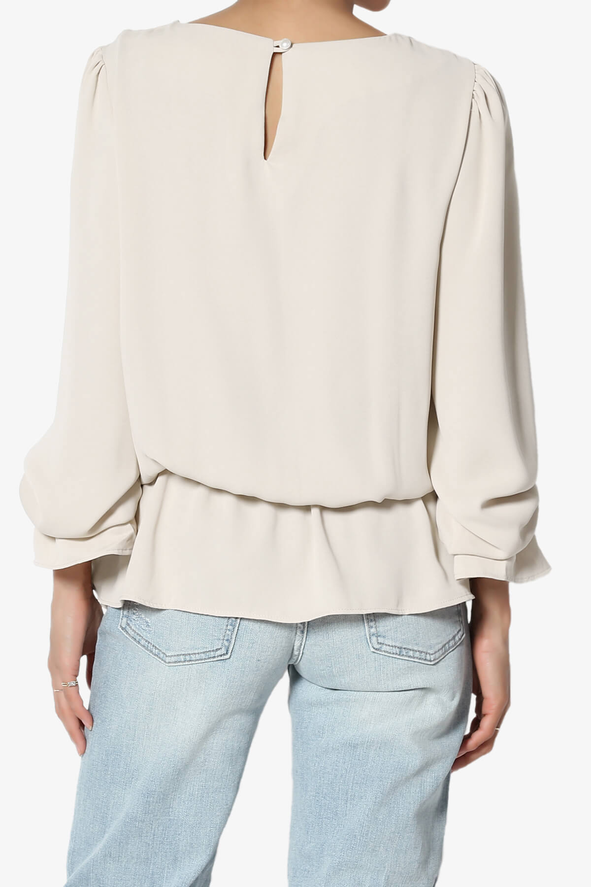 Adriel Puff Sleeve Ruffle Peplum Blouse SAND BEIGE_2