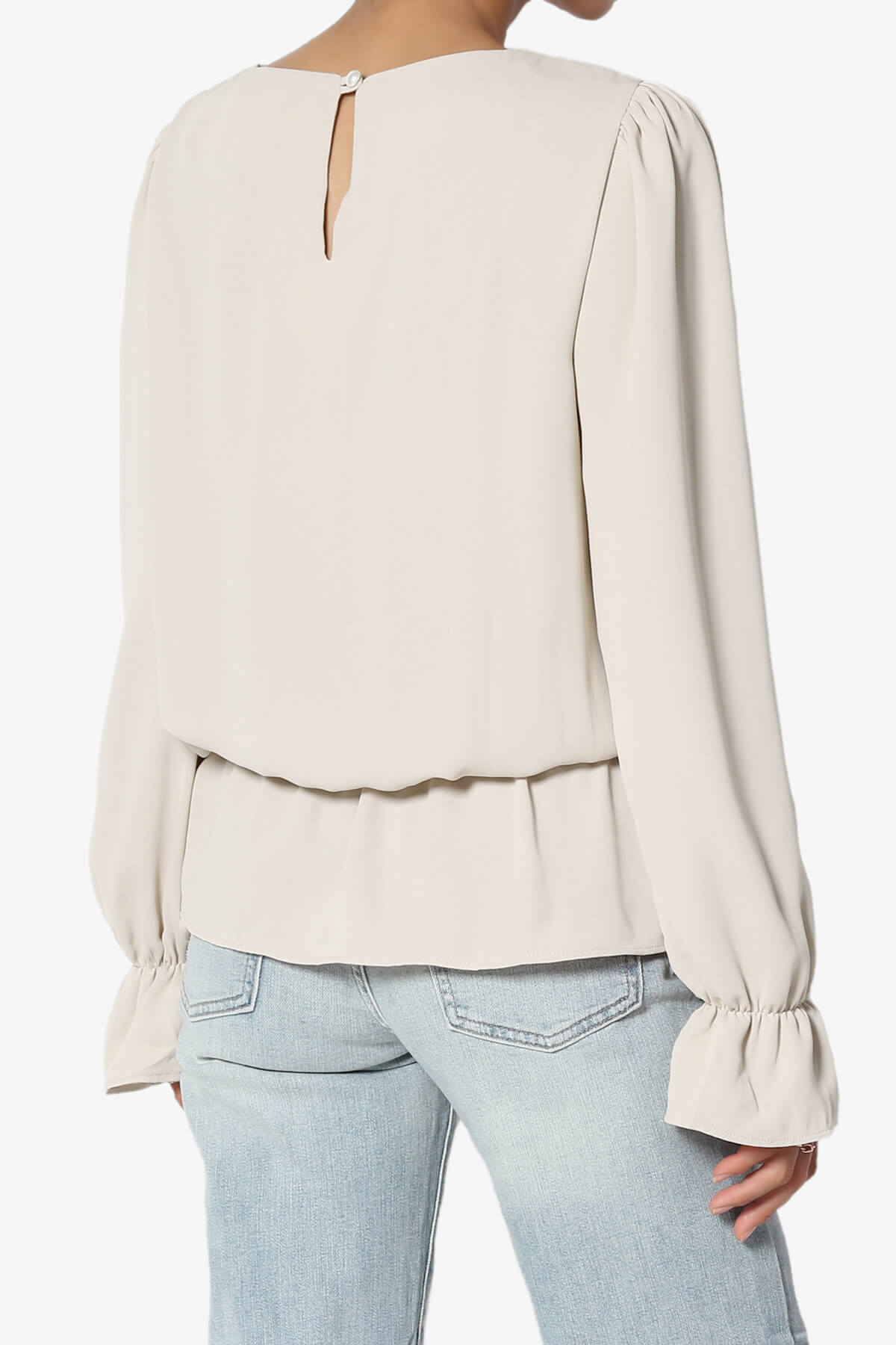Adriel Puff Sleeve Ruffle Peplum Blouse SAND BEIGE_4