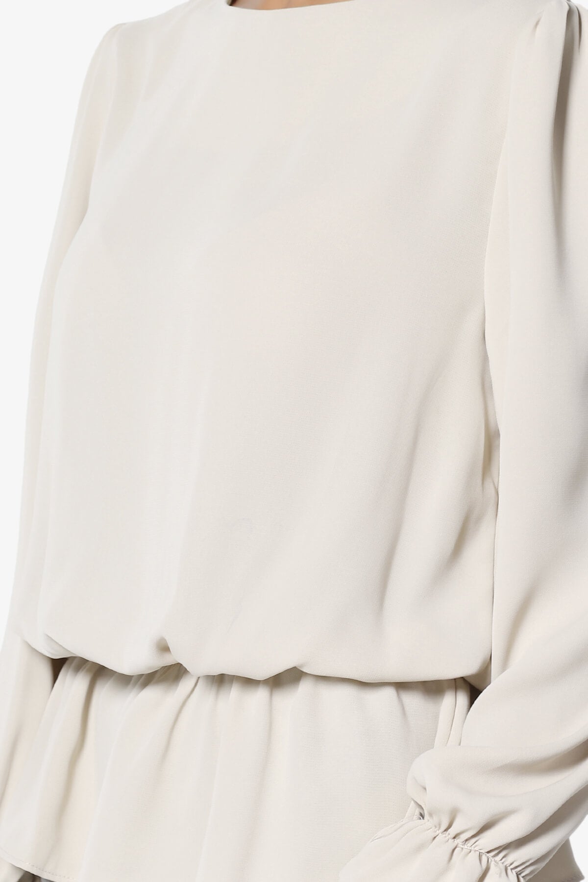 Adriel Puff Sleeve Ruffle Peplum Blouse SAND BEIGE_5