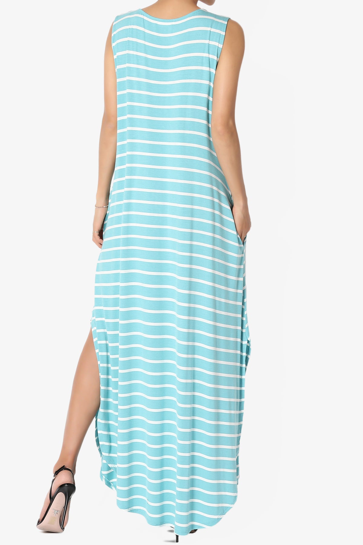 Lanie Striped Sleeveless Split Hem Maxi Dress PLUS