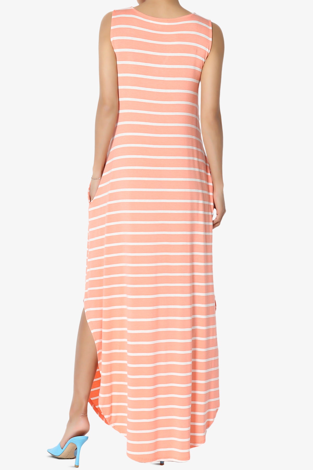 Lanie Striped Sleeveless Split Hem Maxi Dress PLUS