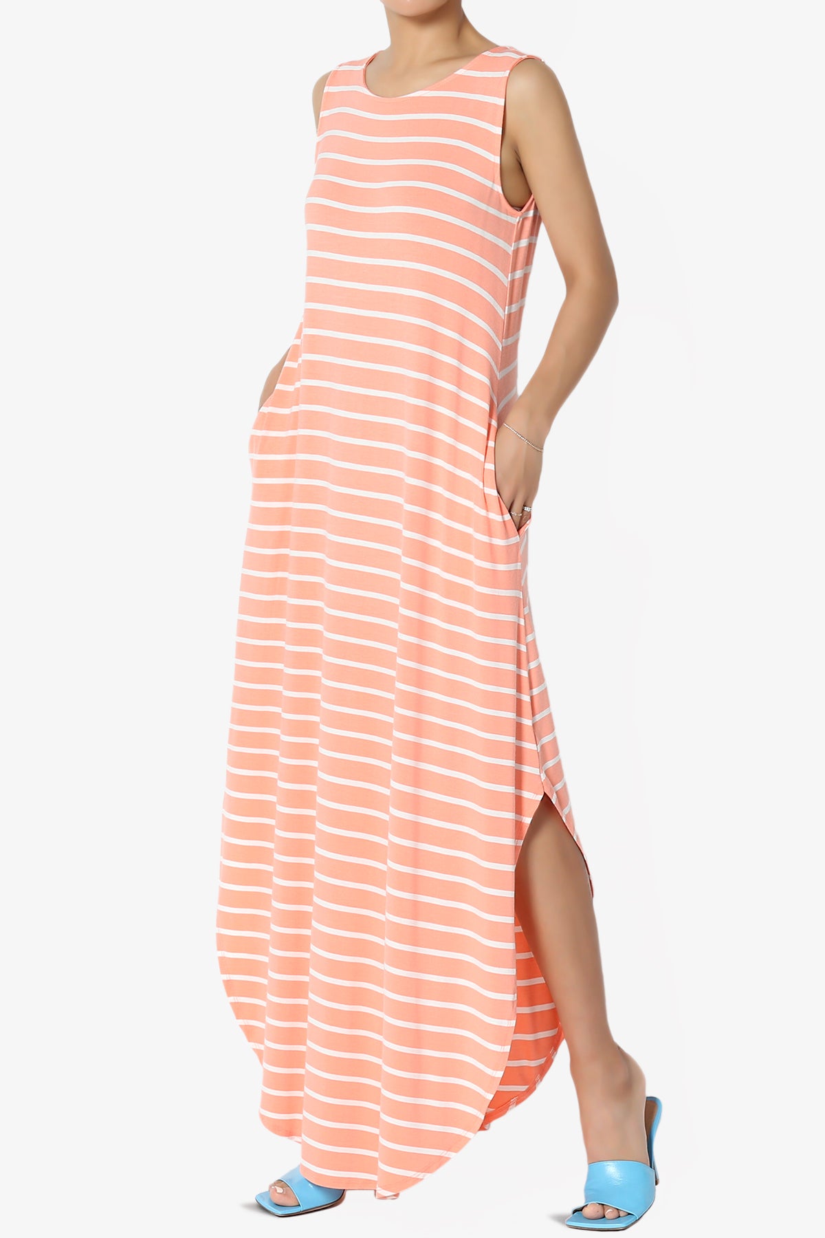 Lanie Striped Sleeveless Split Hem Maxi Dress