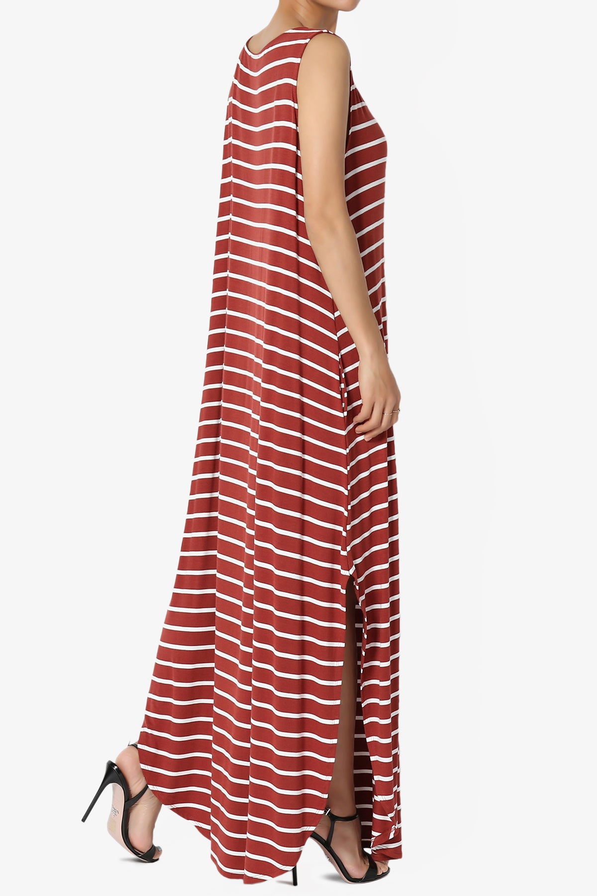 Lanie Striped Sleeveless Split Hem Maxi Dress PLUS