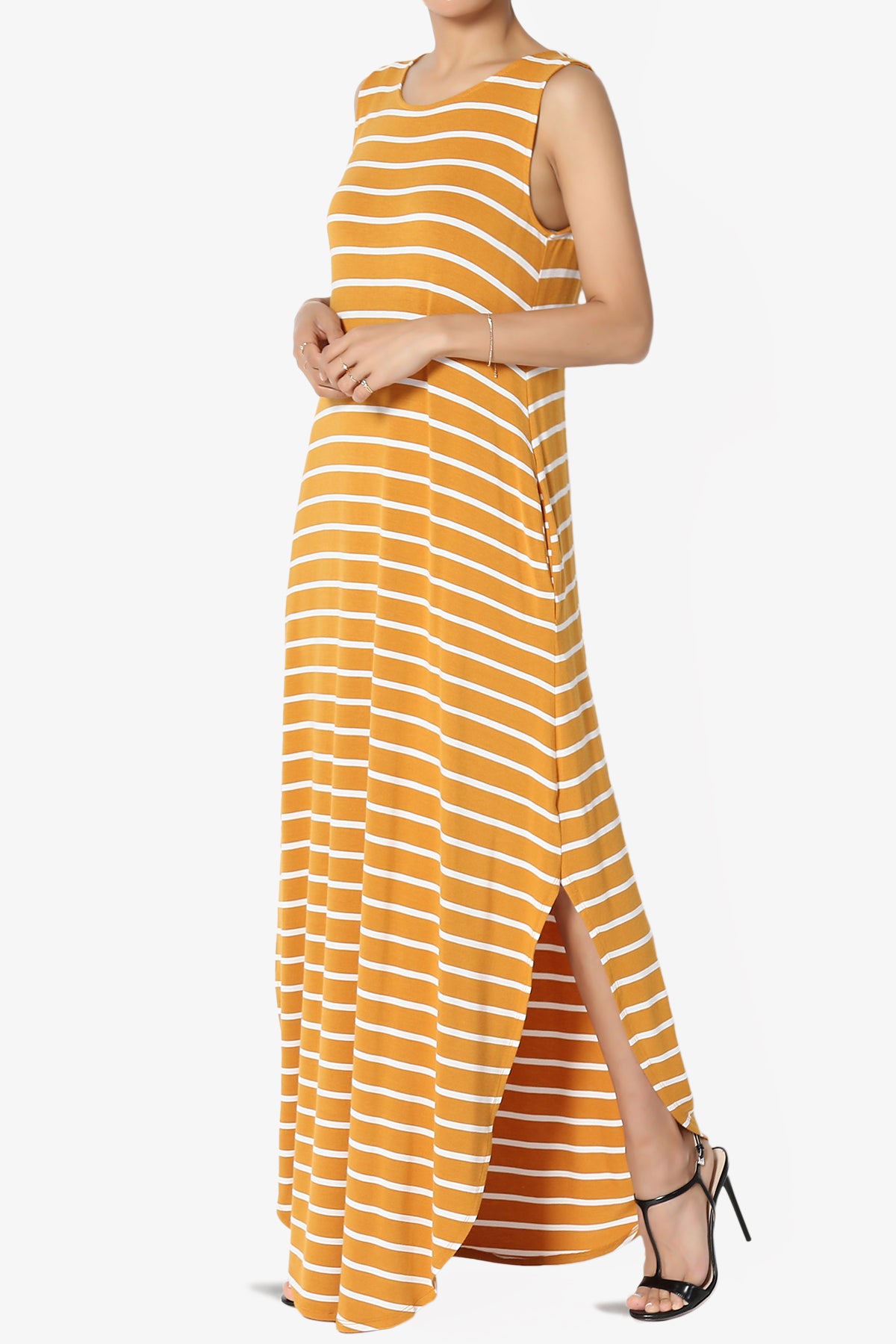Lanie Striped Sleeveless Split Hem Maxi Dress PLUS
