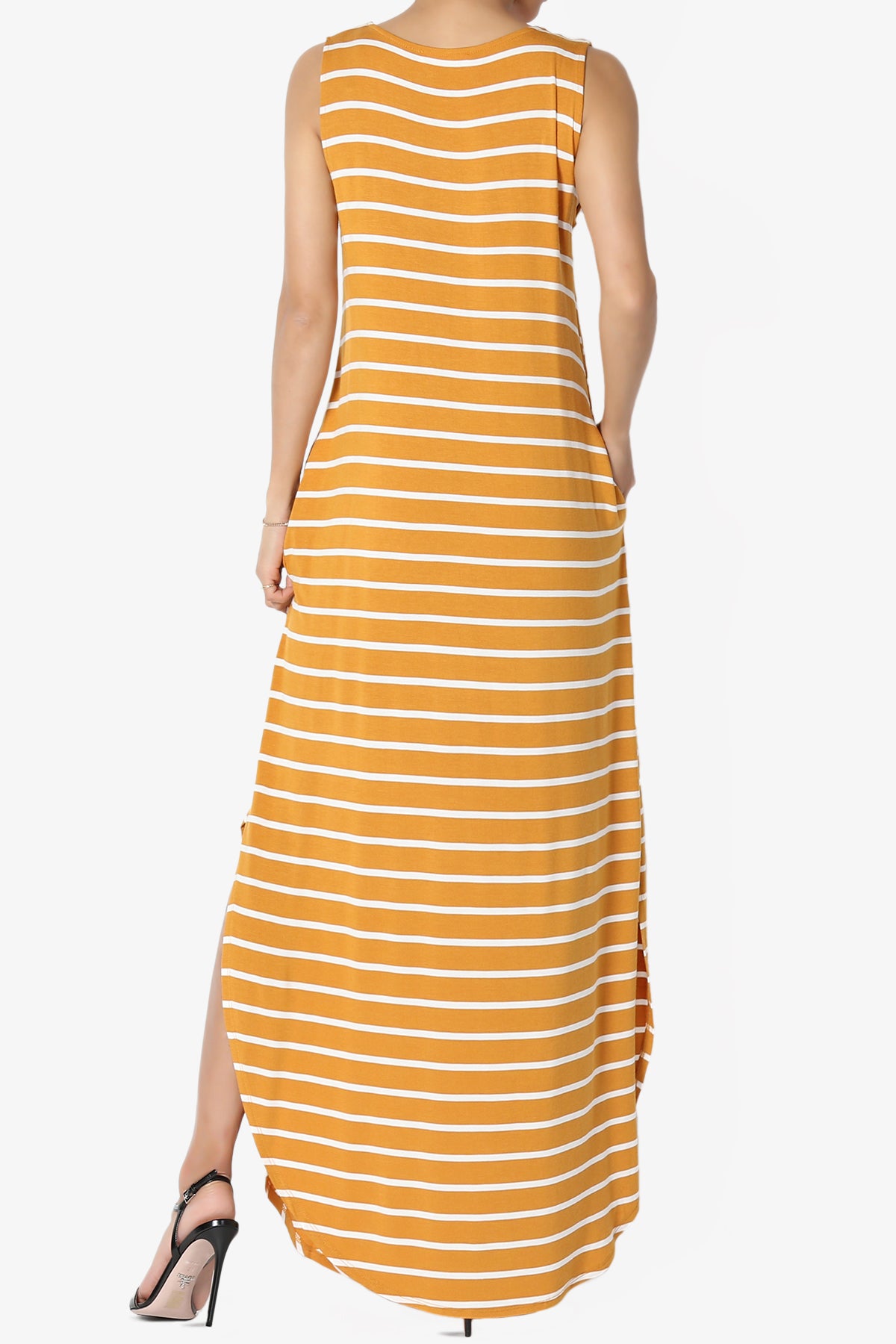 Lanie Striped Sleeveless Split Hem Maxi Dress PLUS