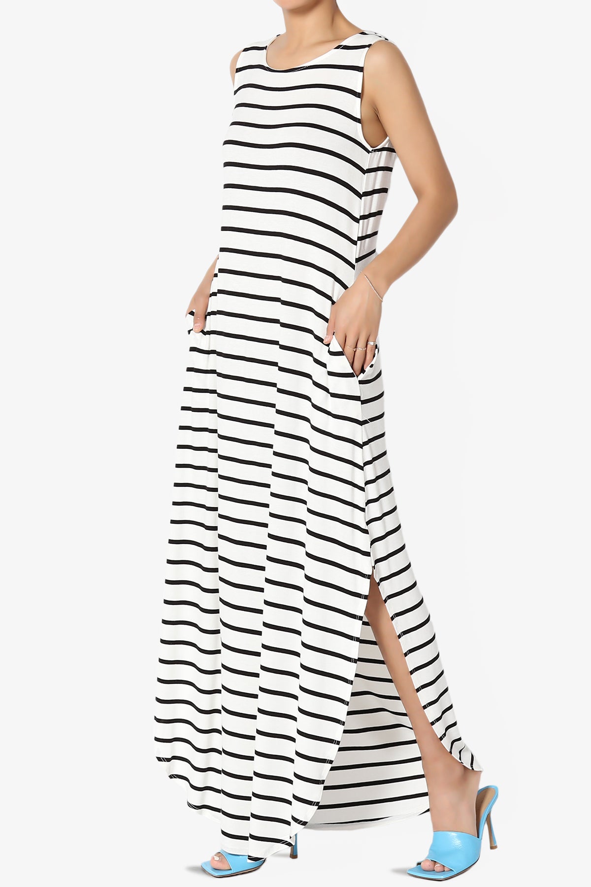 Lanie Striped Sleeveless Split Hem Maxi Dress PLUS