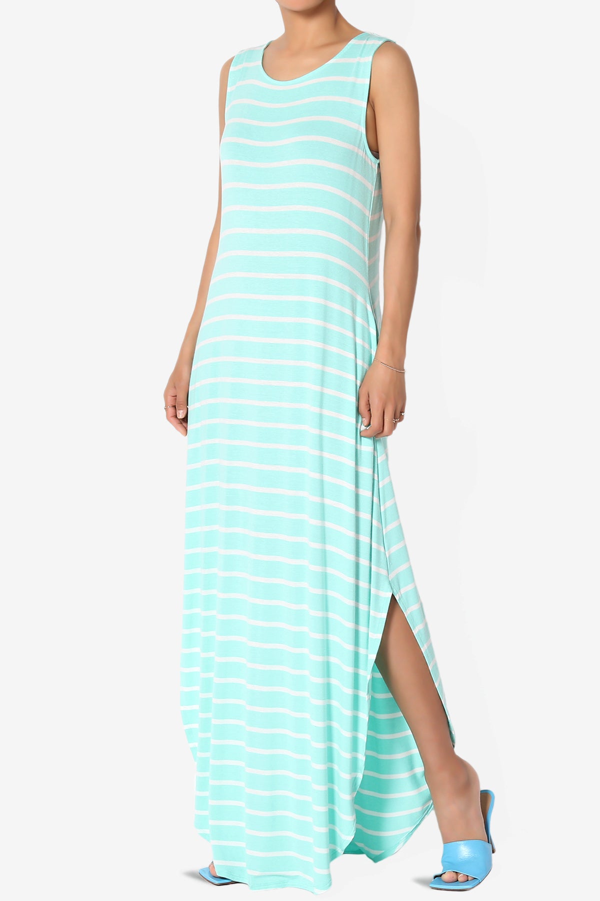 Lanie Striped Sleeveless Split Hem Maxi Dress PLUS