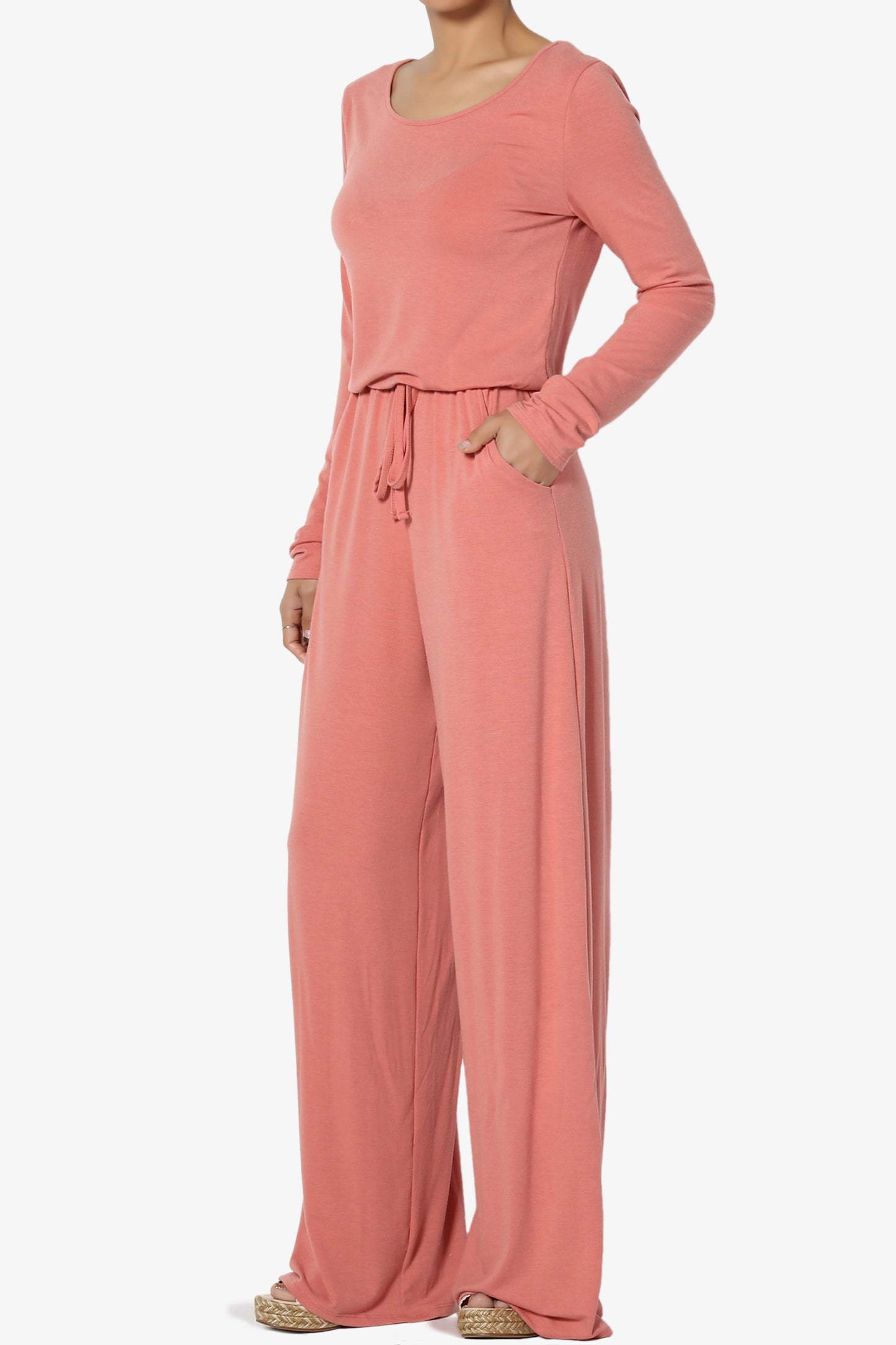 Xaren Long Sleeve Lounge Jumpsuit TALL ASH ROSE_3