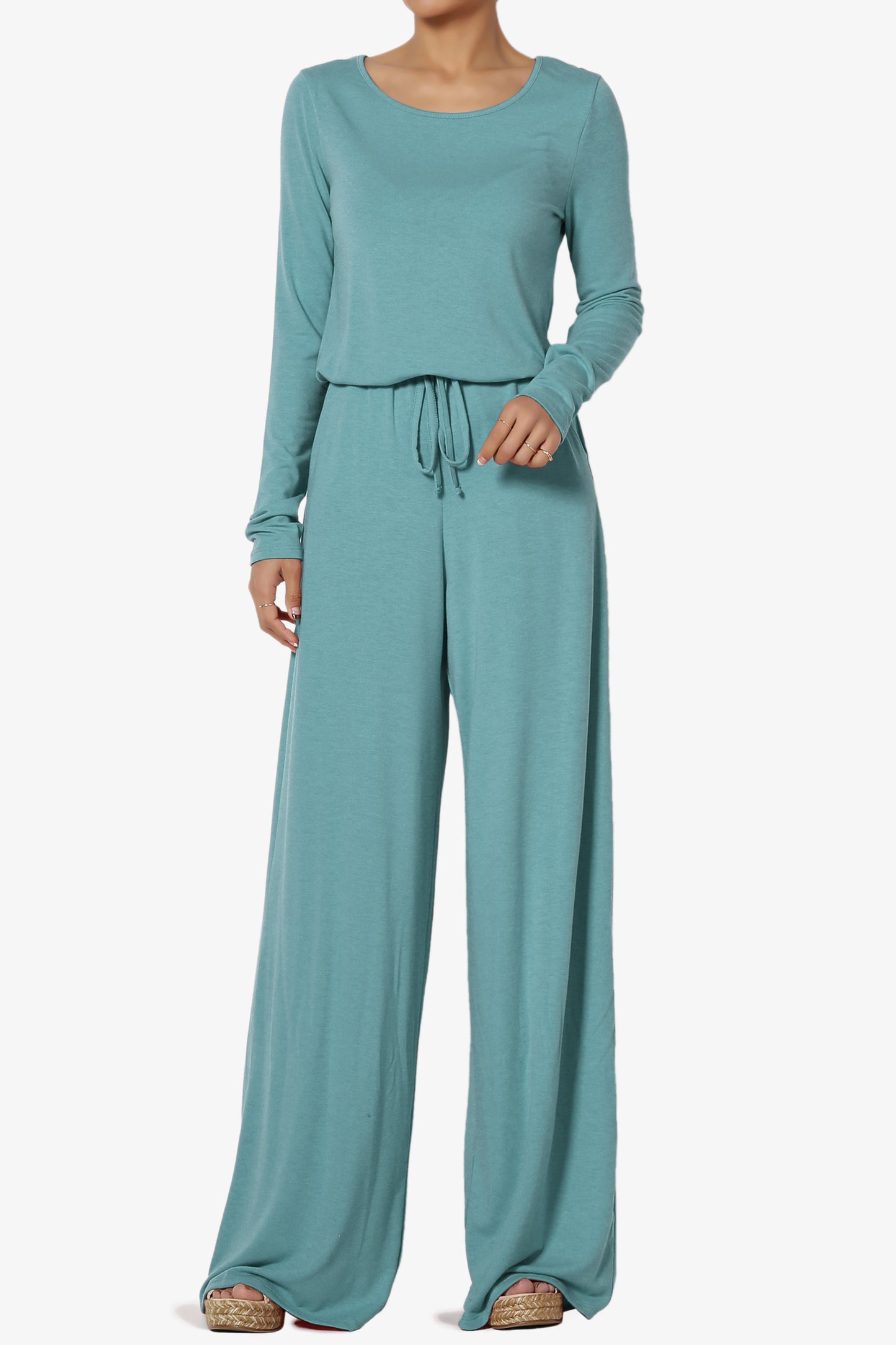 Xaren Long Sleeve Lounge Jumpsuit TALL DUSTY TEAL_1