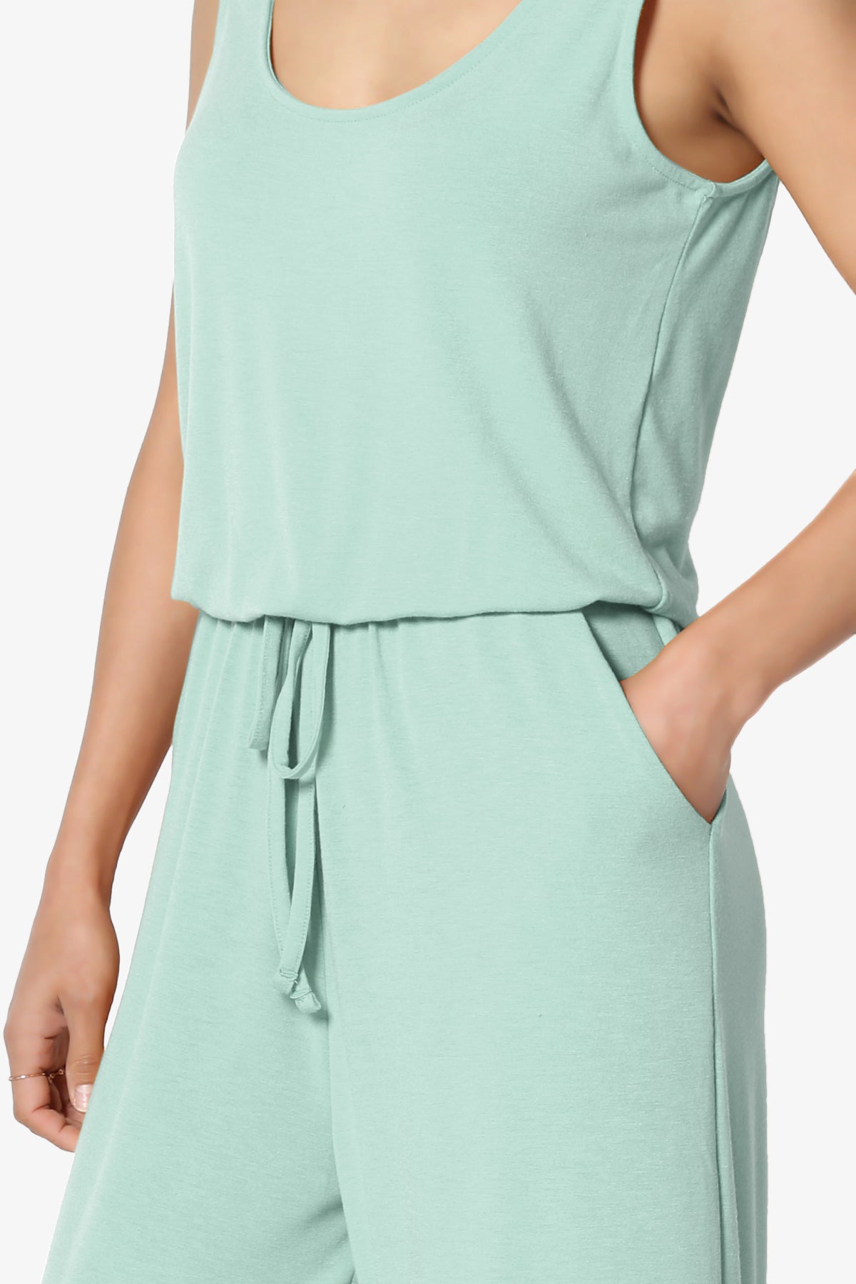 Xaren Sleeveless Blouson Culotte  Jumpsuit LIGHT GREEN_5