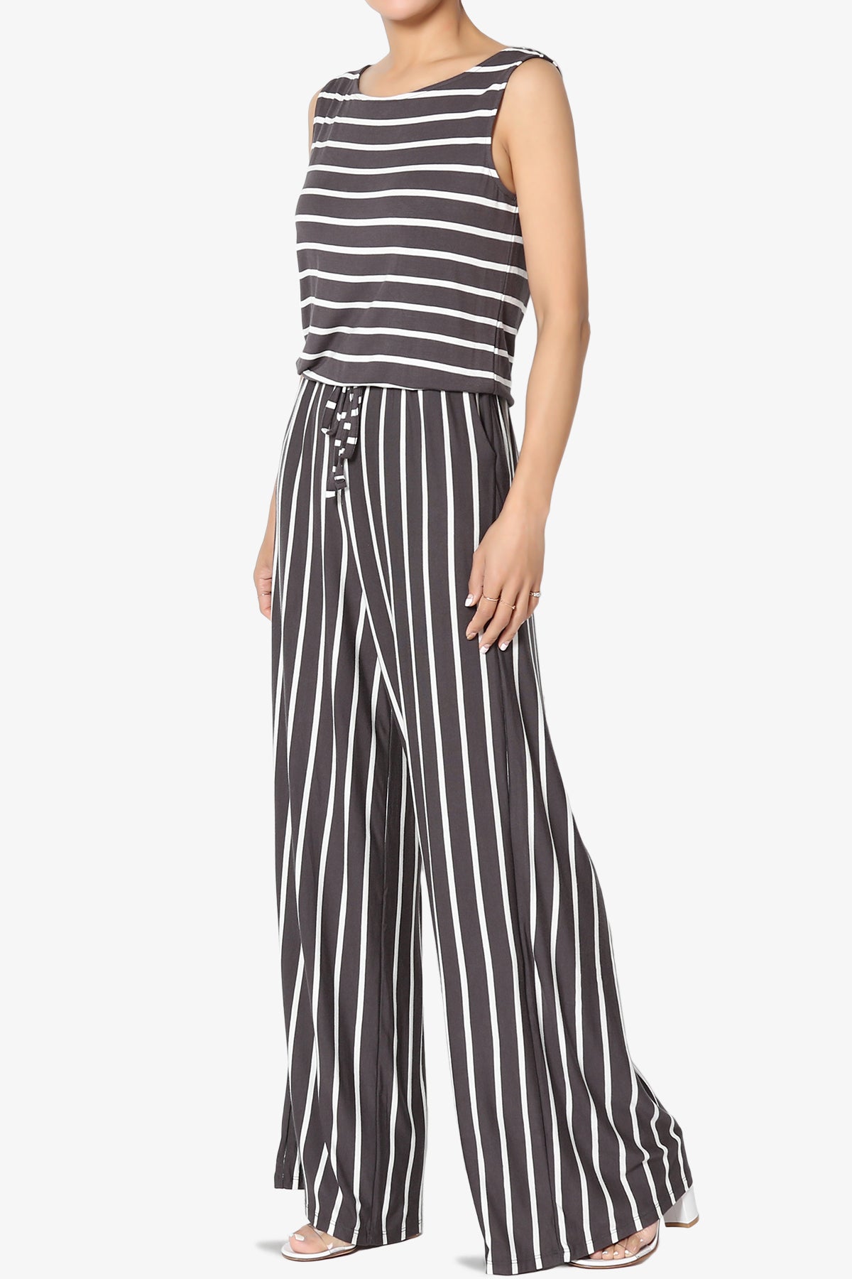 Petra Stripe Sleeveless Wide Leg Jumpsuit PLUS