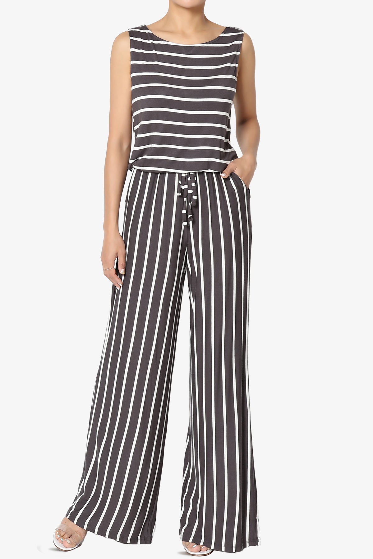 Petra Stripe Sleeveless Wide Leg Jumpsuit PLUS