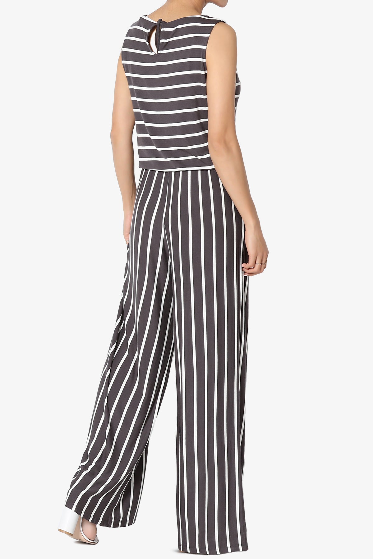 Petra Stripe Sleeveless Wide Leg Jumpsuit PLUS