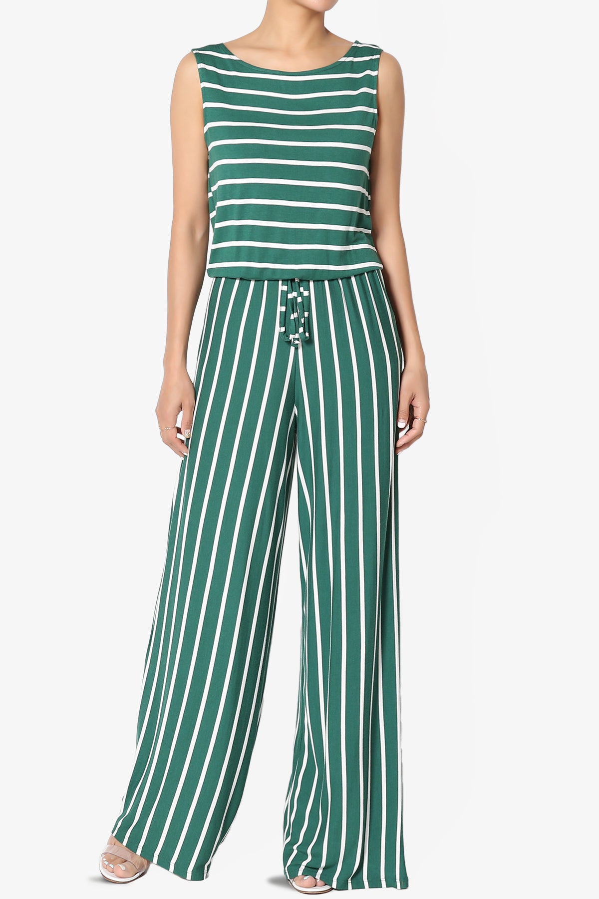 Petra Stripe Sleeveless Wide Leg Jumpsuit PLUS