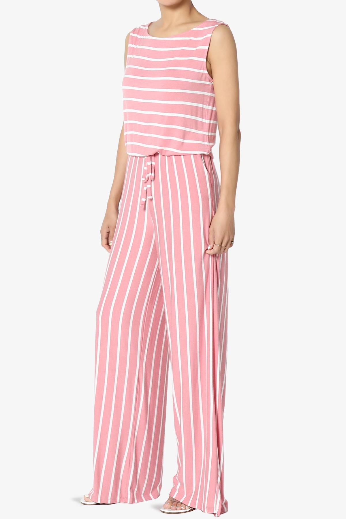 Petra Stripe Sleeveless Wide Leg Jumpsuit PLUS