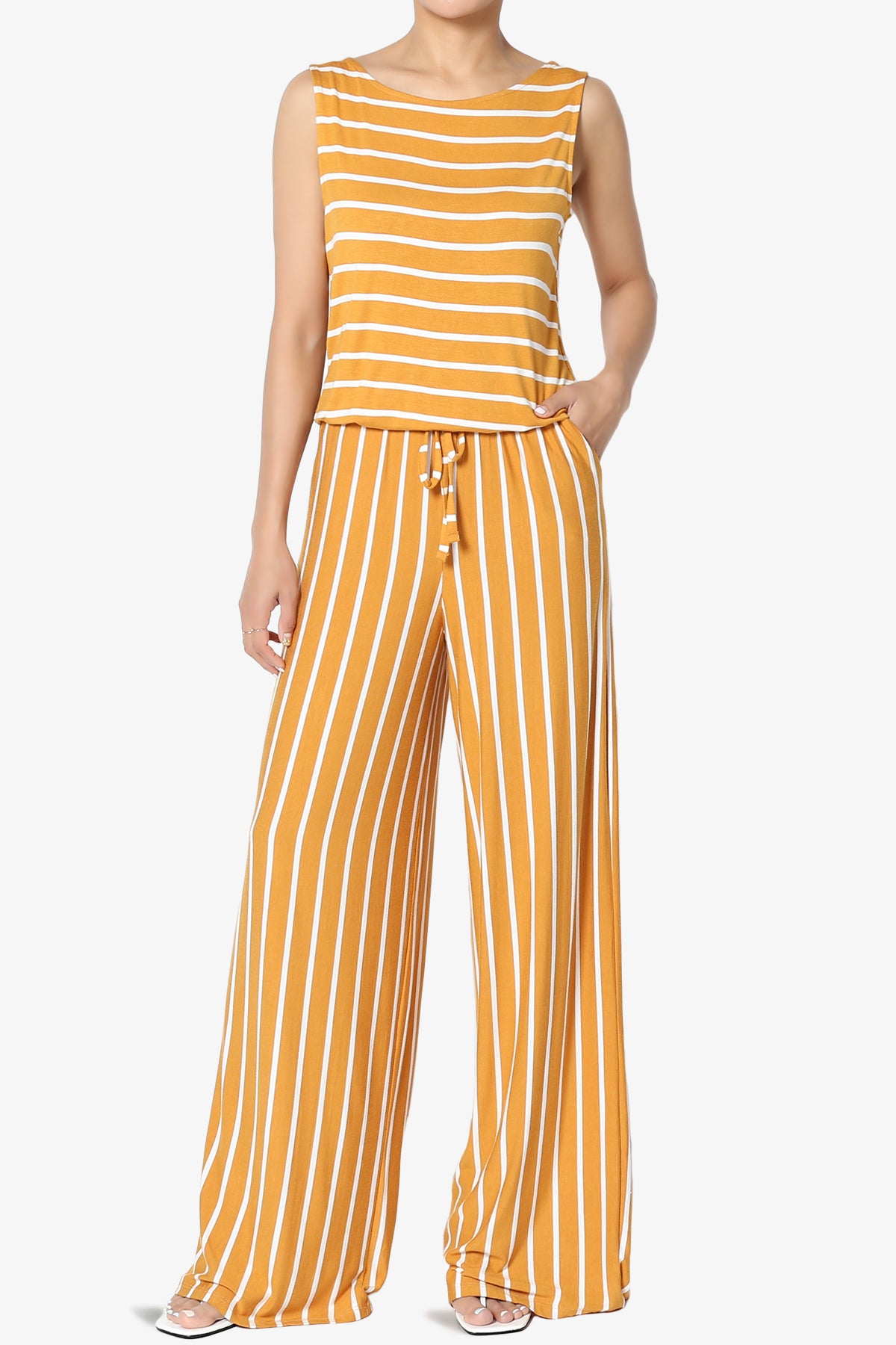 Petra Stripe Sleeveless Wide Leg Jumpsuit PLUS