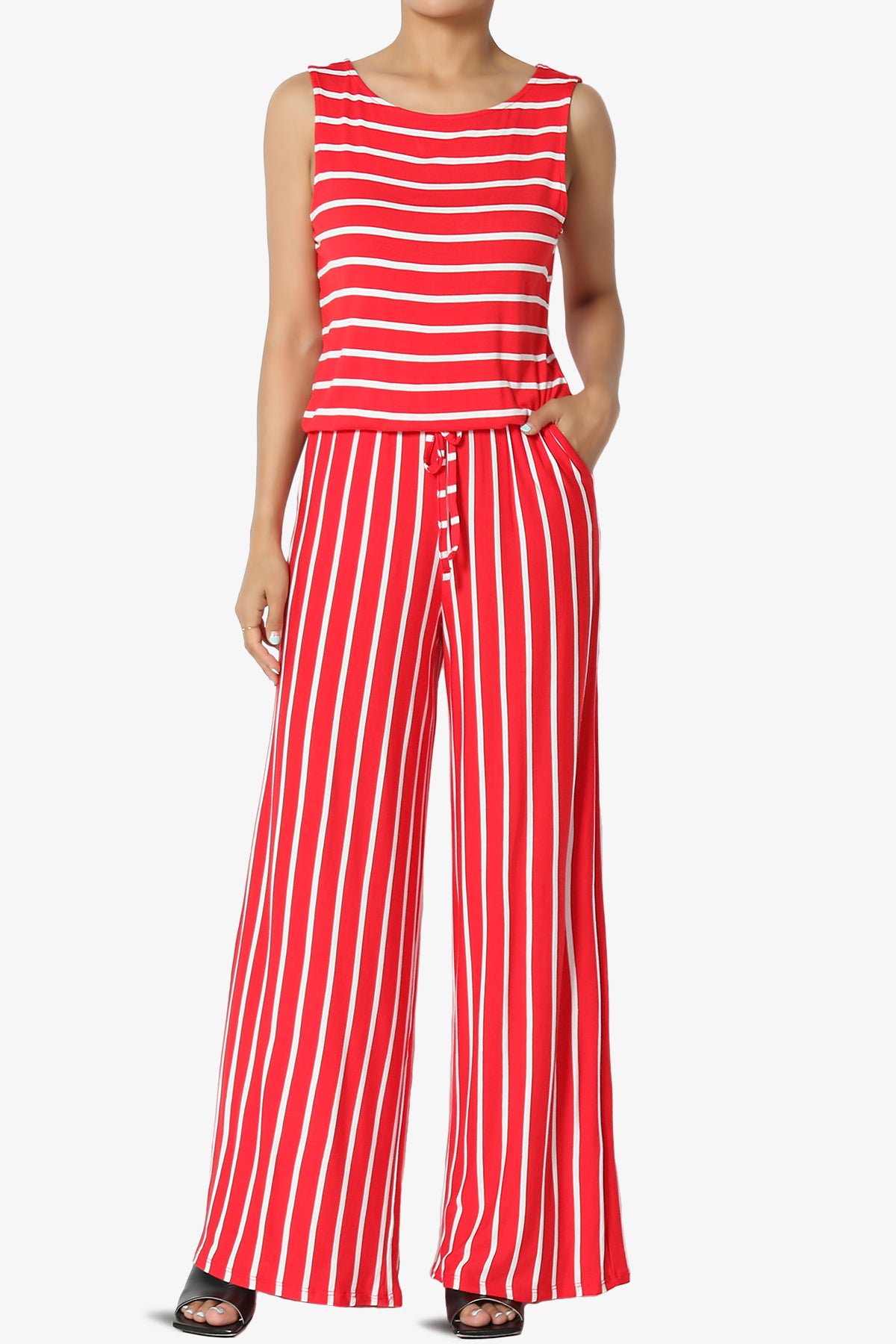 Petra Stripe Sleeveless Wide Leg Jumpsuit PLUS