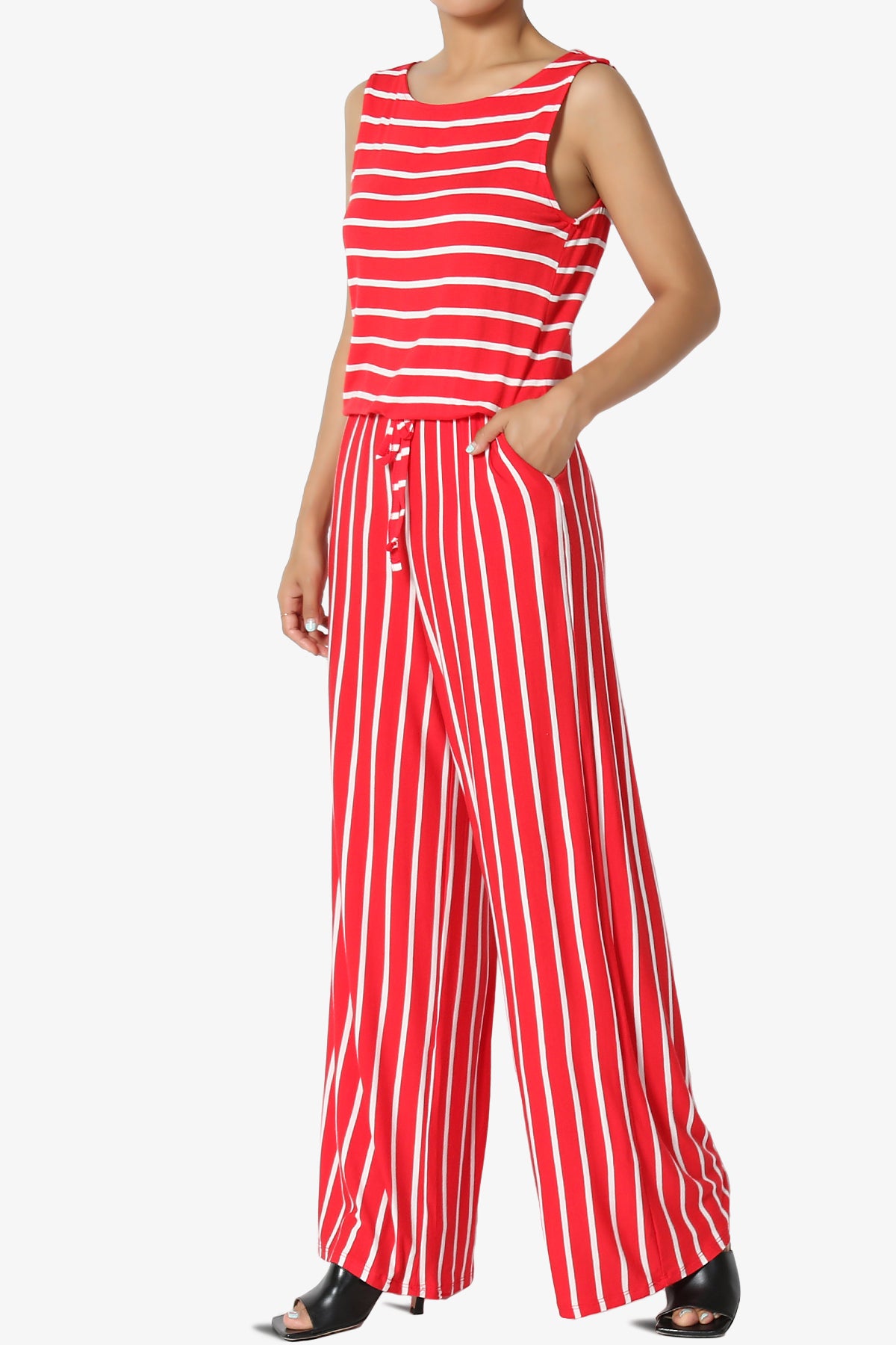 Petra Stripe Sleeveless Wide Leg Jumpsuit PLUS