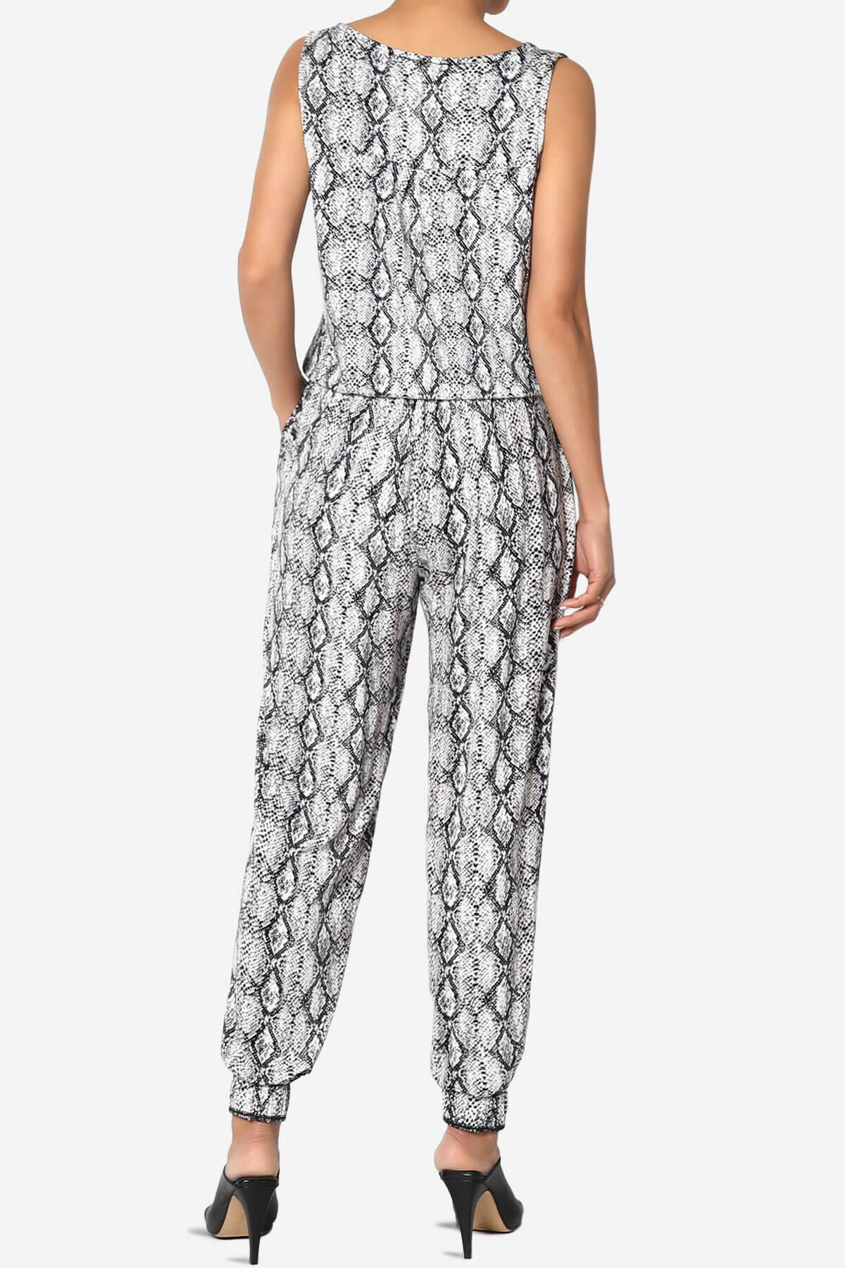 Snake Print Button Scoop Neck Tank Harem Jumpsuit