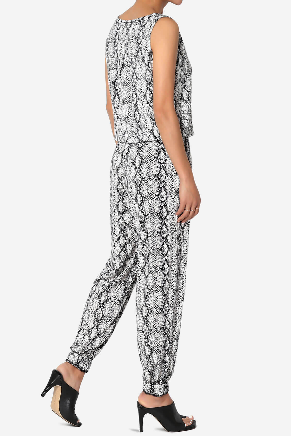 Snake Print Button Scoop Neck Tank Harem Jumpsuit